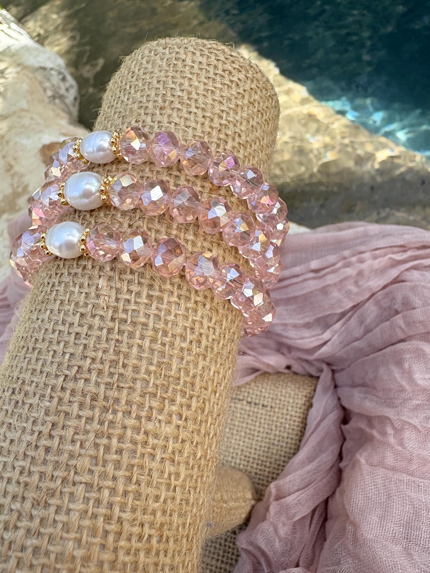 Pink Faceted Beaded Stretch Bracelet Set of 3