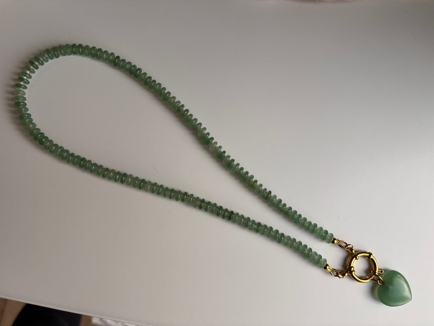 Green Flat Agate Beads with Heart pendant