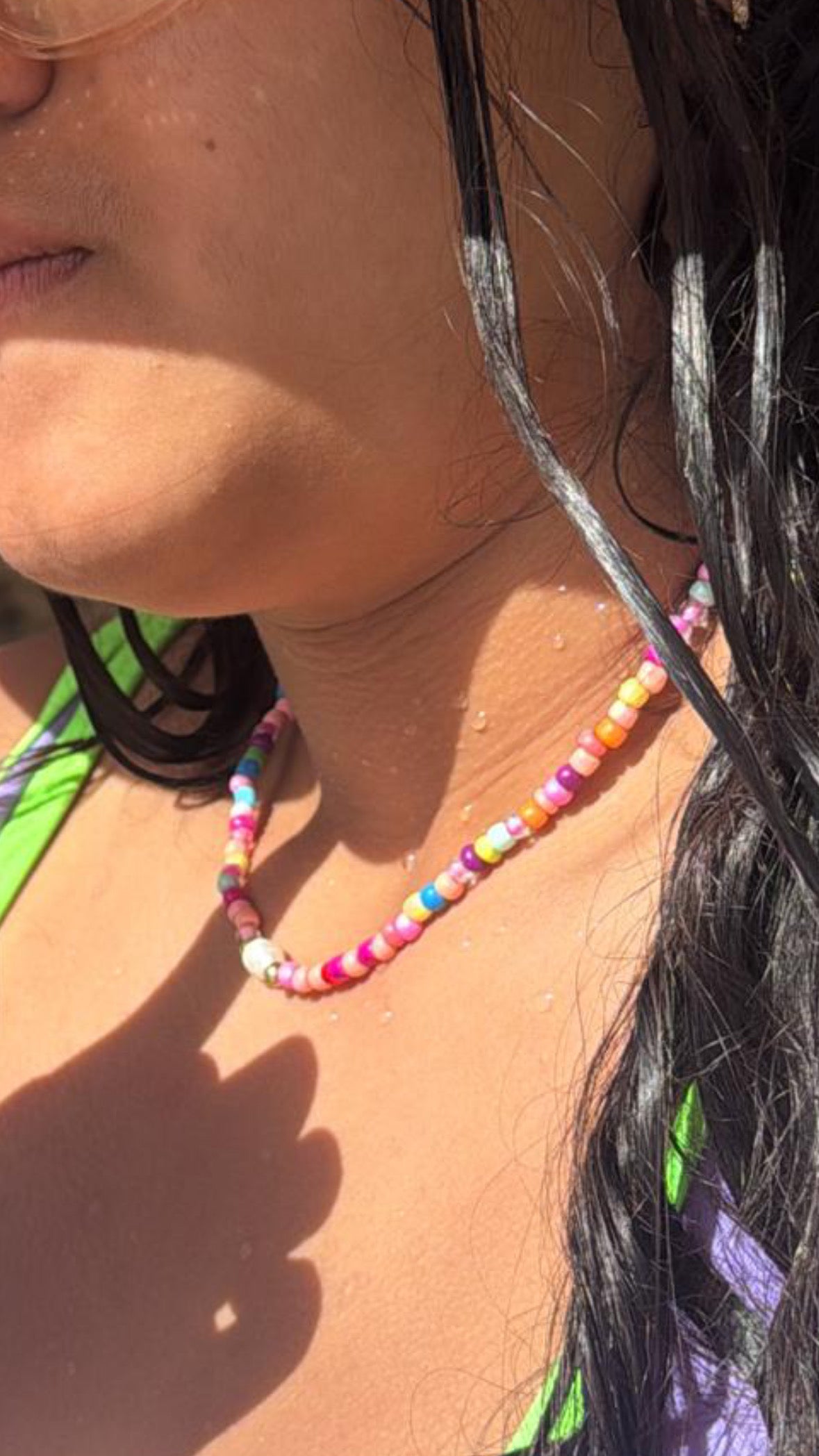 Colorful Seed Bead with Pearl Necklace