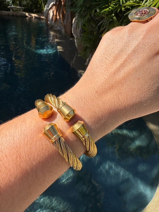Gold Tone Stainless Steel Cable Cuff Bracelet