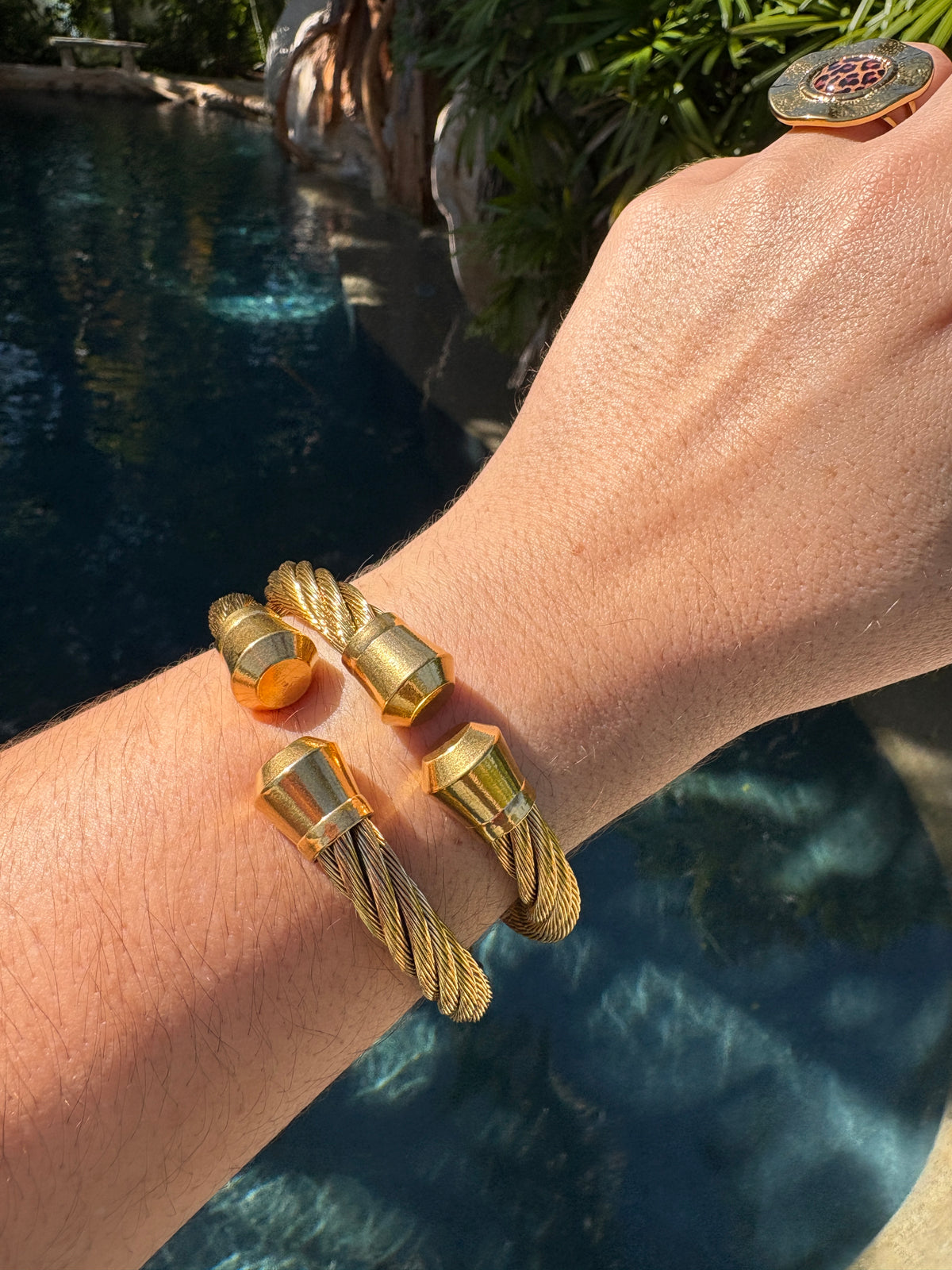 Gold Tone Stainless Steel Cable Cuff Bracelet - Sky’s Gem Box