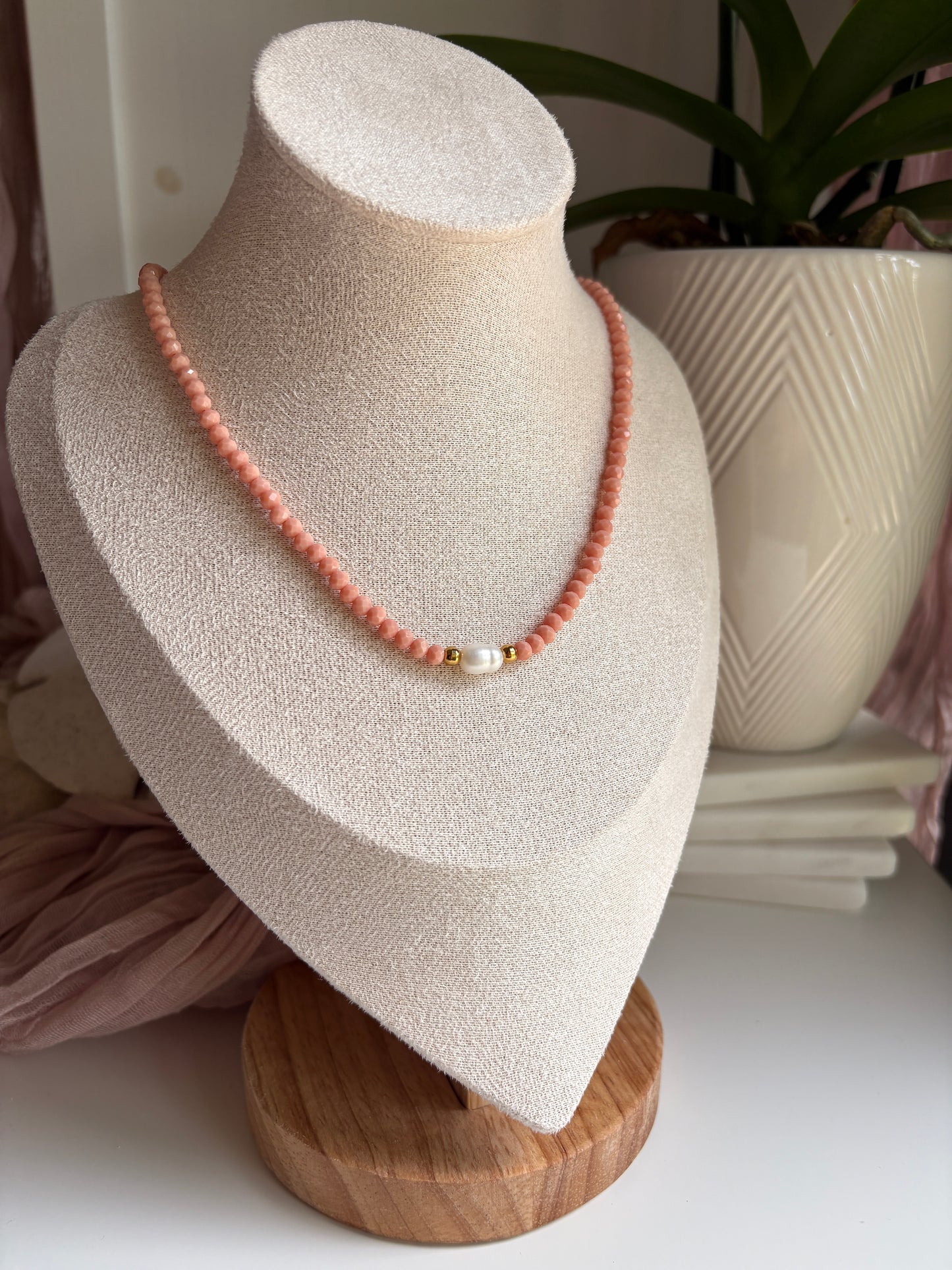 Czech Glass Necklace with Single Pearl