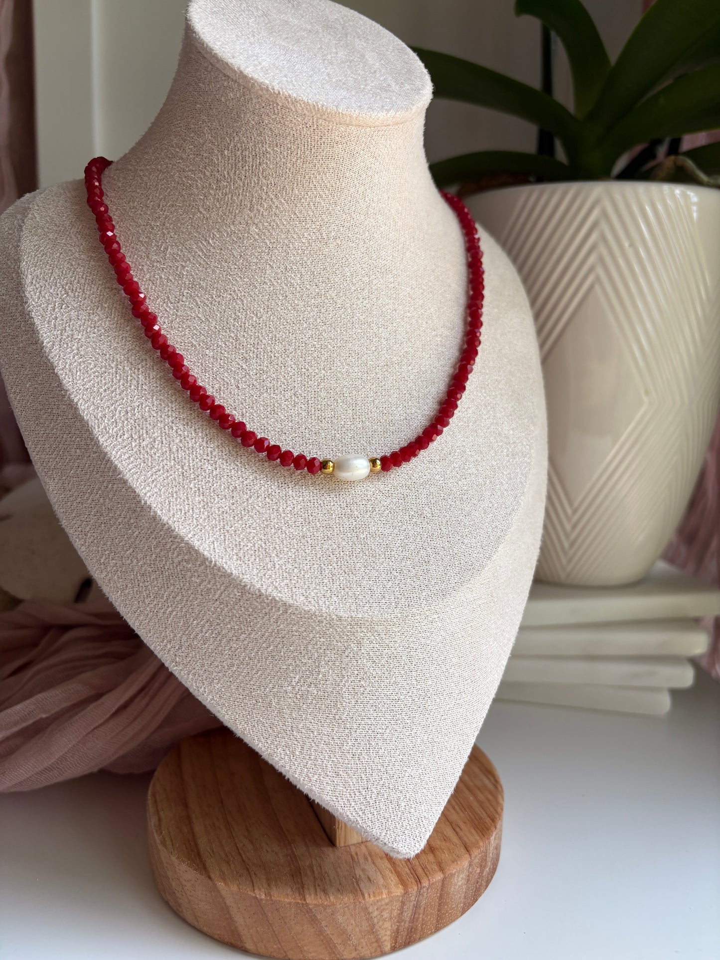 Czech Glass Necklace with Single Pearl