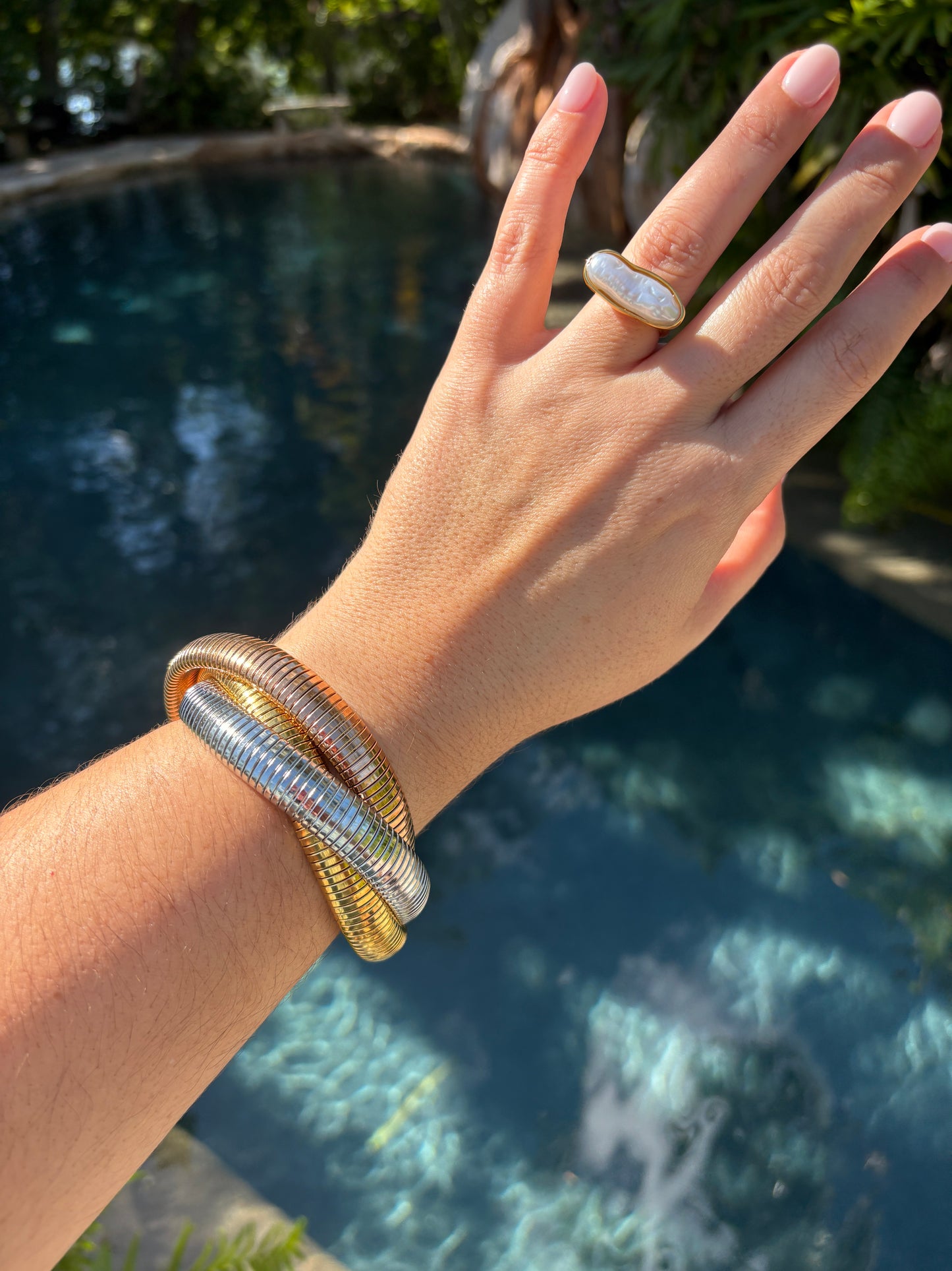 Tricolor Stainless Steel Stretch Bracelet Set