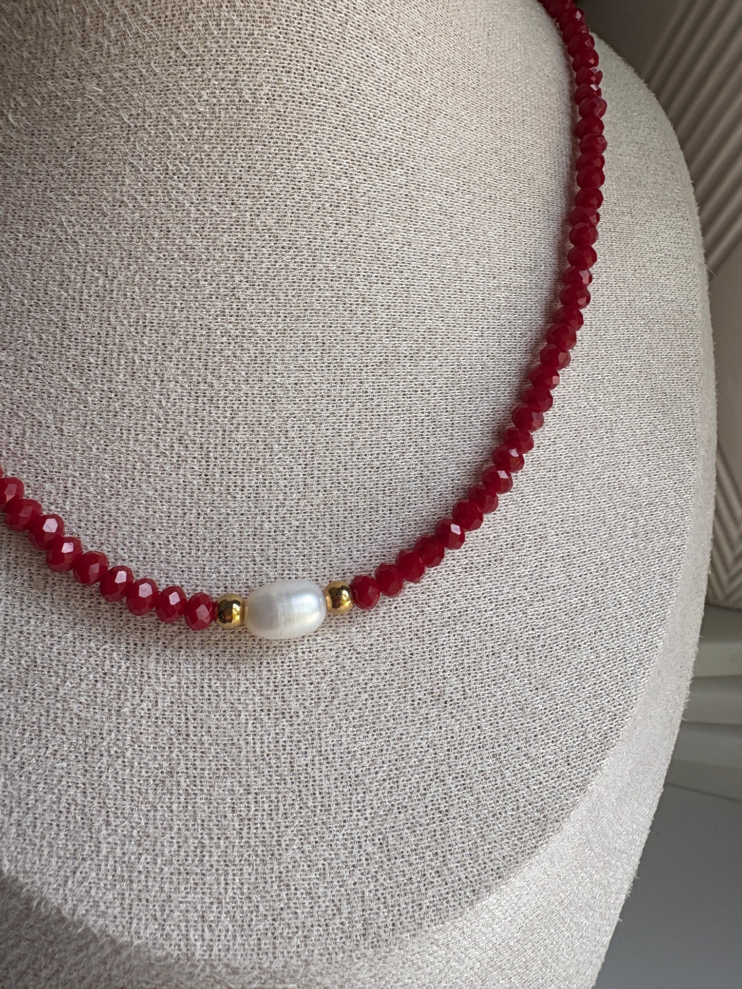 Czech Glass Necklace with Single Pearl