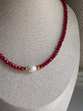 Czech Glass Necklace with Single Pearl - Sky’s Gem Box