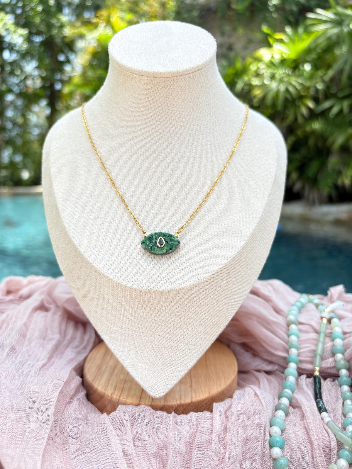 Gold Chain Necklace with Green Jasper Connector - Sky’s Gem Box