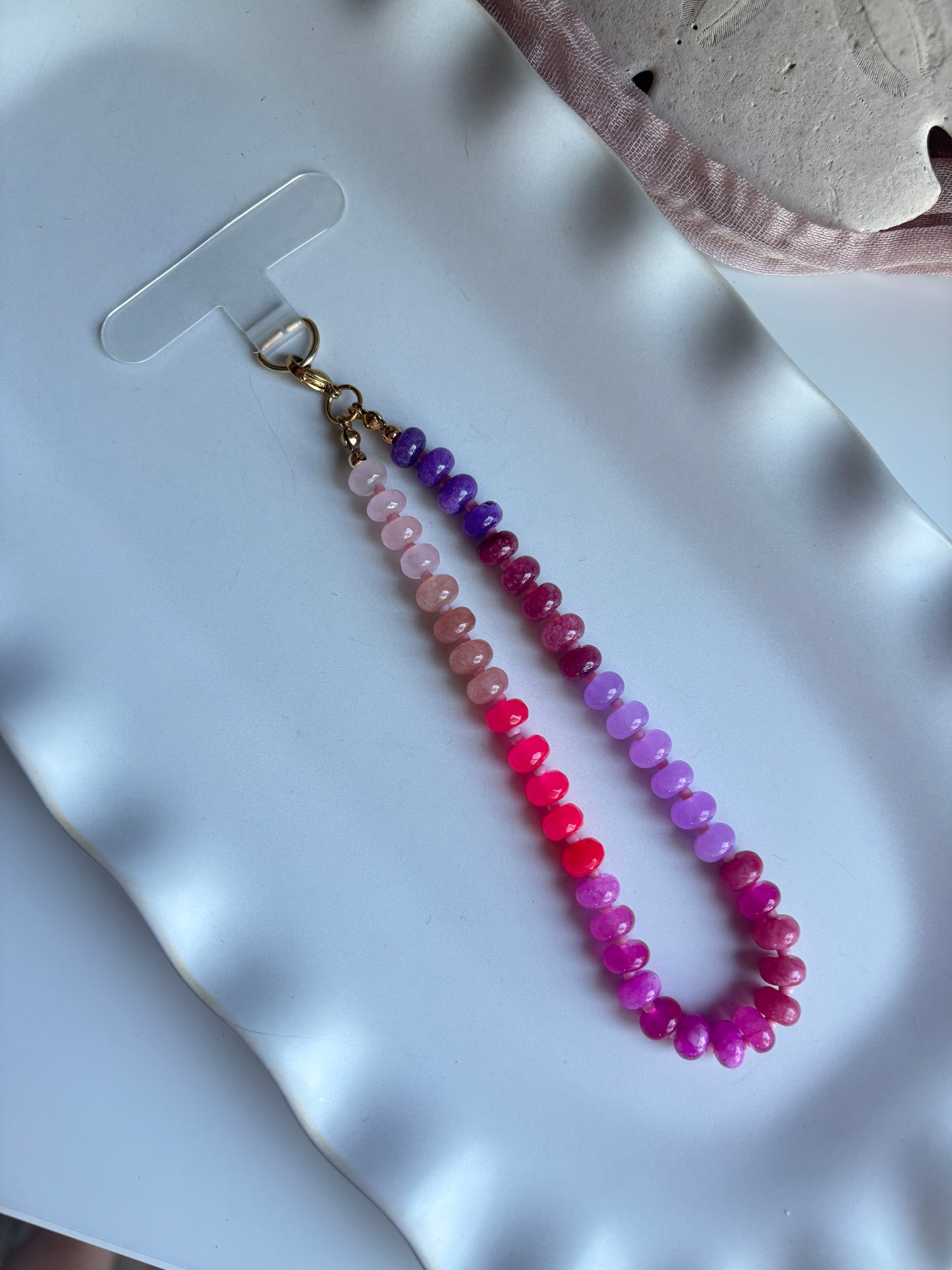 Pink and Purple Agate Beads Phone Strap