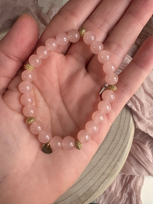 Light Pink Glass Beads with Gold Accents Bracelet