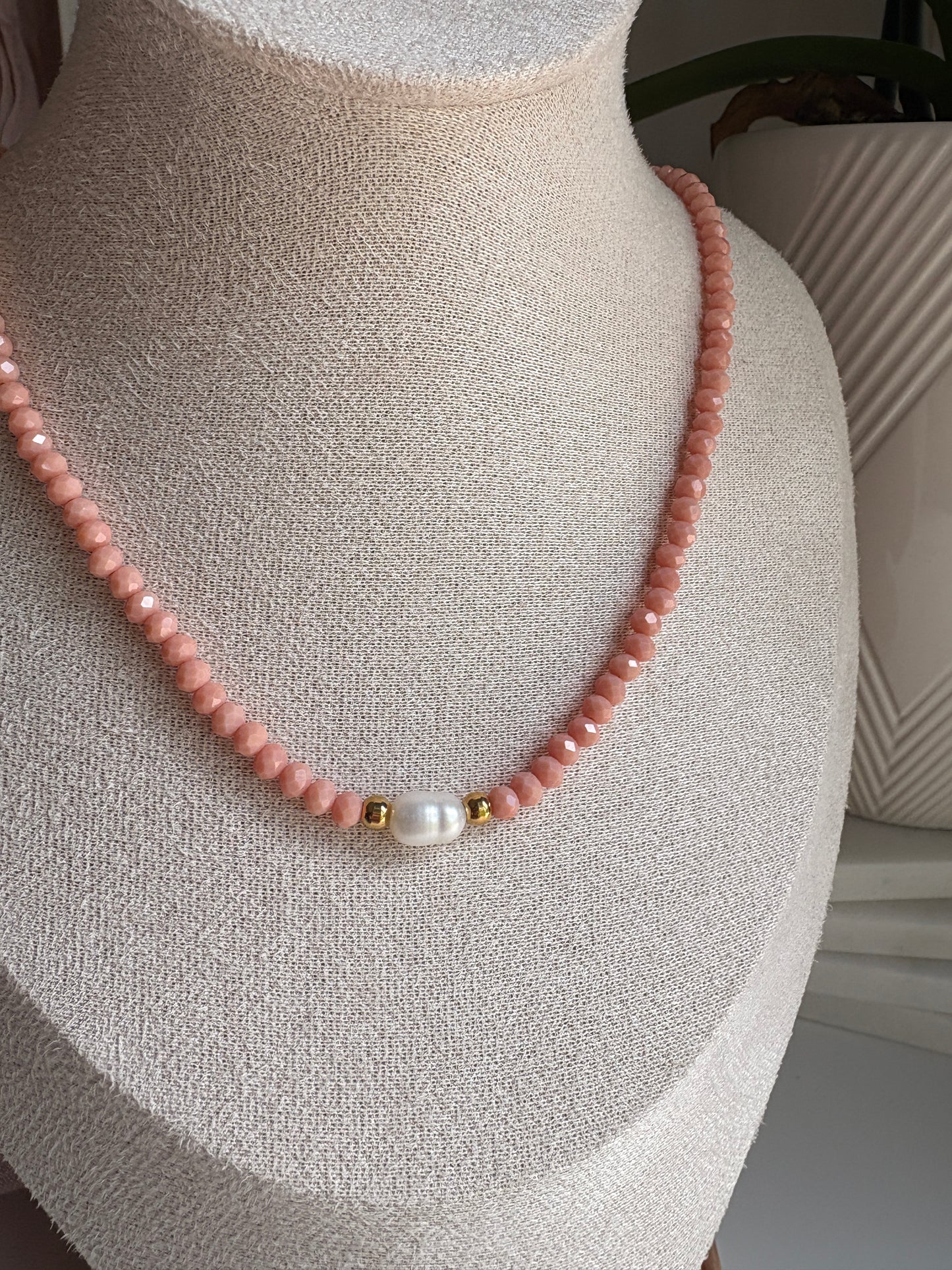 Czech Glass Necklace with Single Pearl