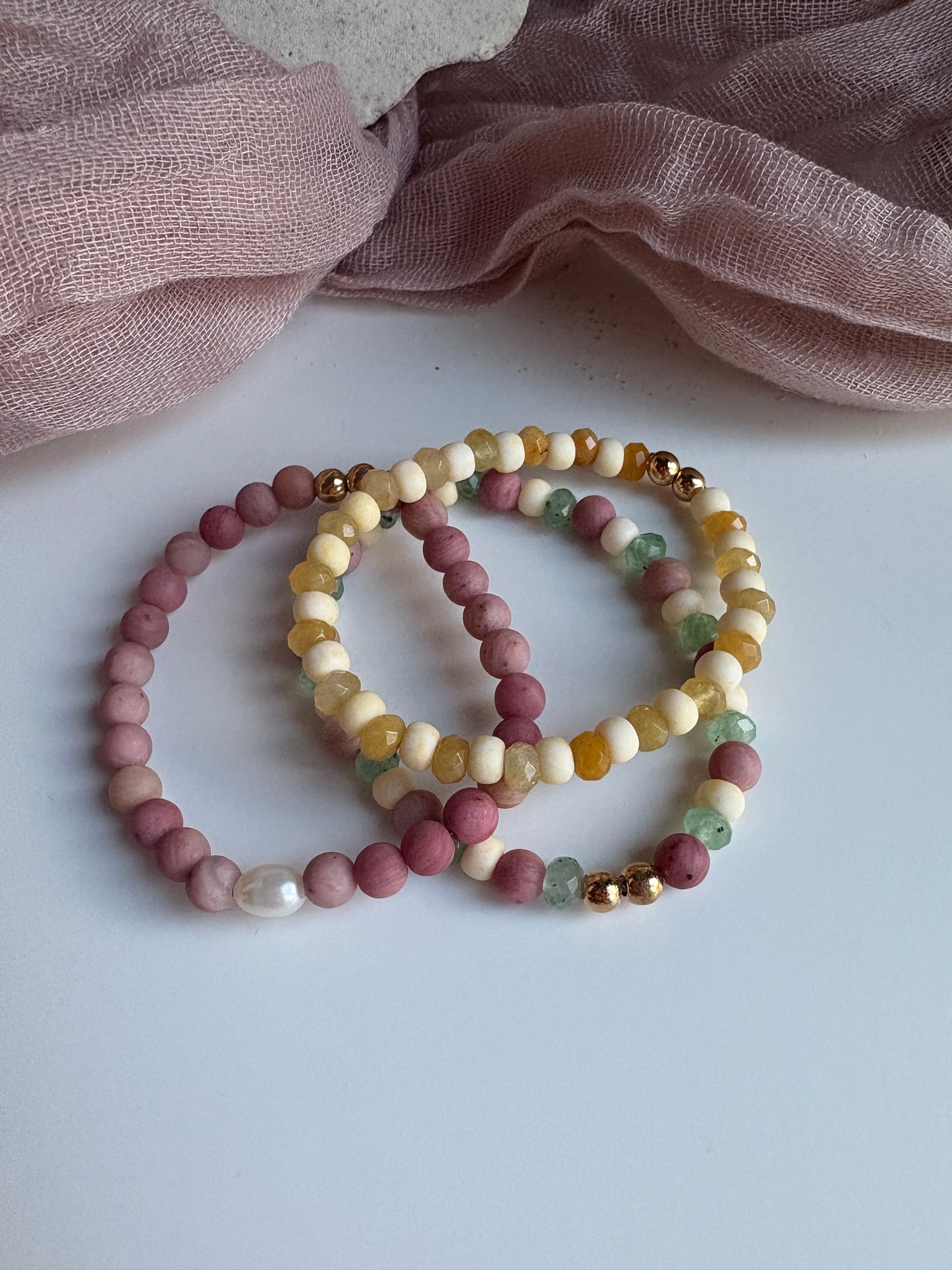 Kids- Pink Rhodochrosite Beaded Bracelet