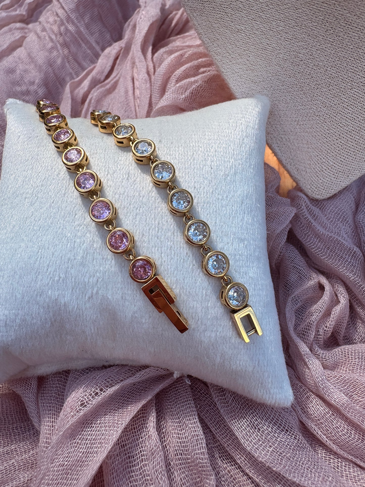 Round Bezel Tennis Bracelet- Pink or White