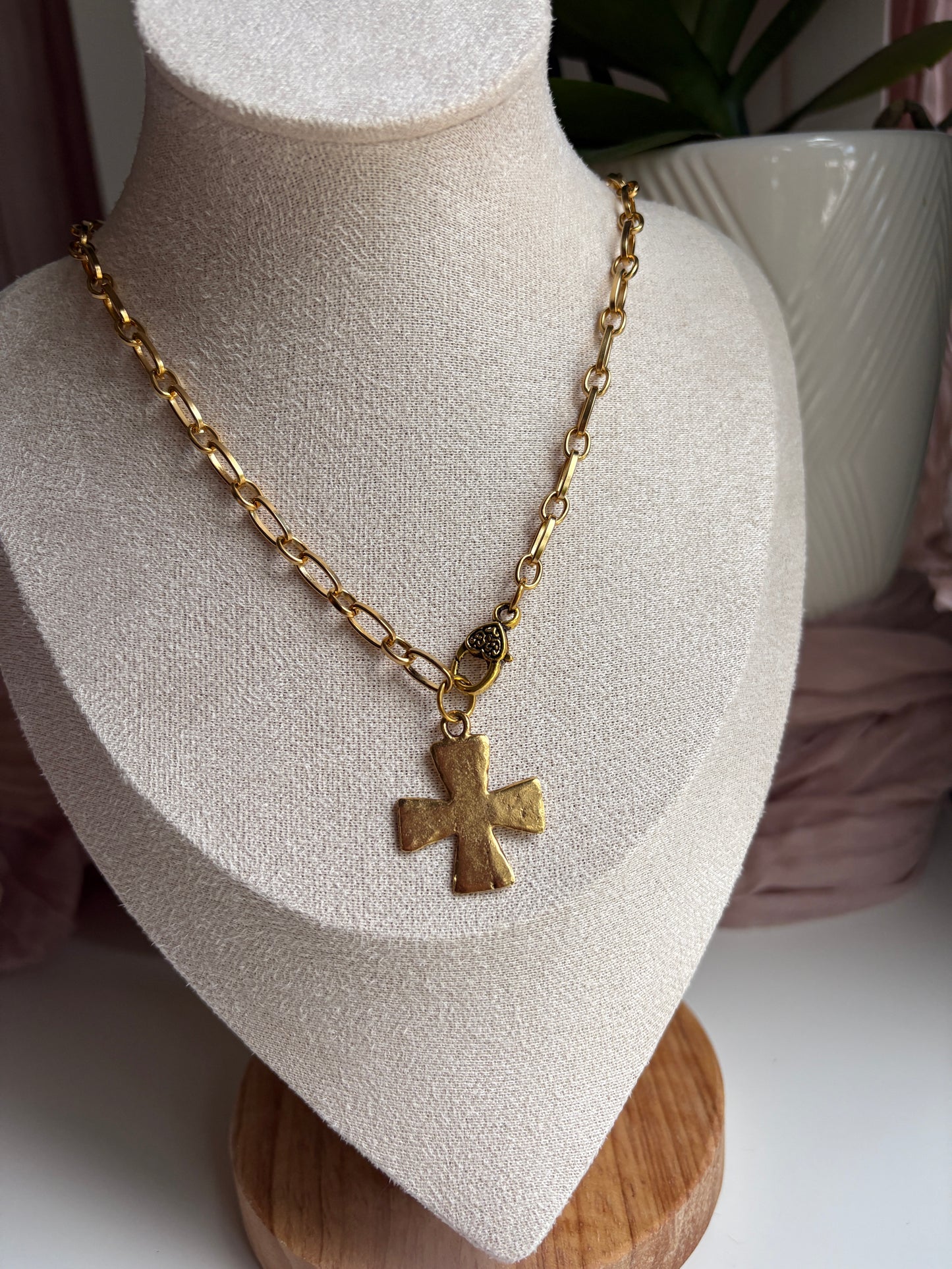 Chunky Hammered Cross Necklace
