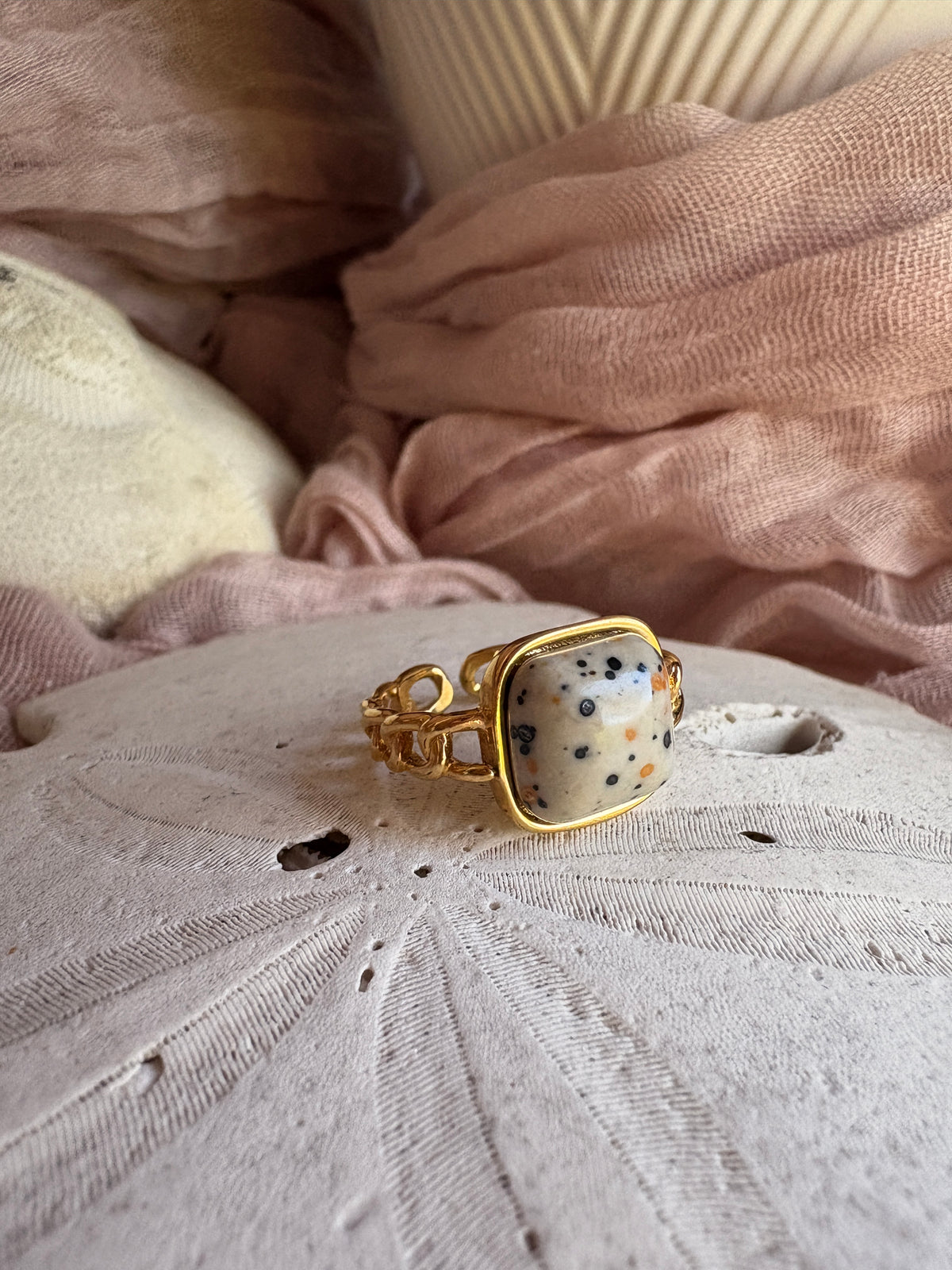 Adjustable Dalmatian Jasper Chain Ring - Sky’s Gem Box