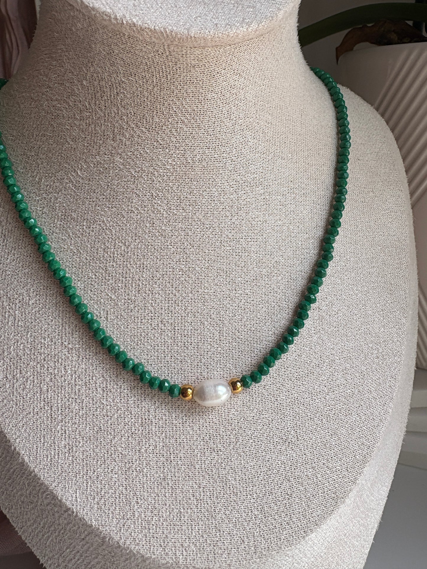 Czech Glass Necklace with Single Pearl