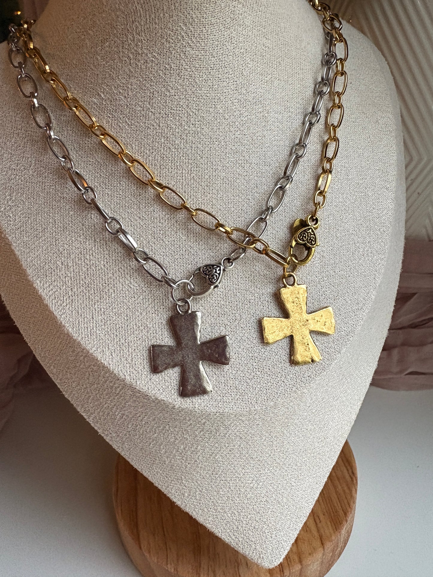 Chunky Hammered Cross Necklace