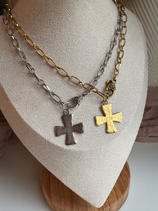Chunky Hammered Cross Necklace