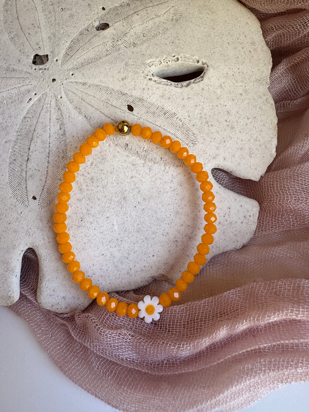 Kids- Orange Czech Glass Daisy Bracelet - Sky’s Gem Box