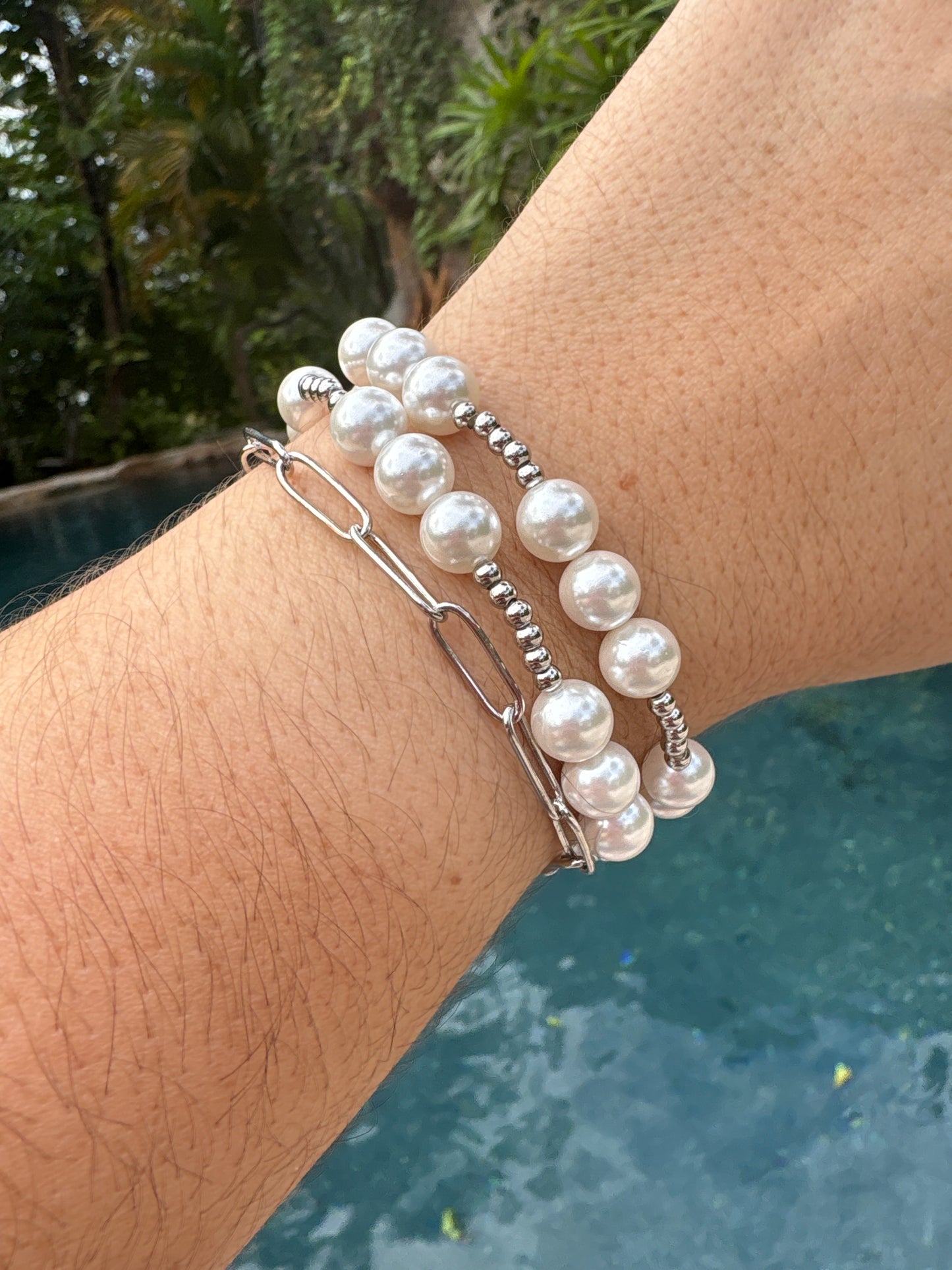 Large Triple Pearl Beaded Bracelet