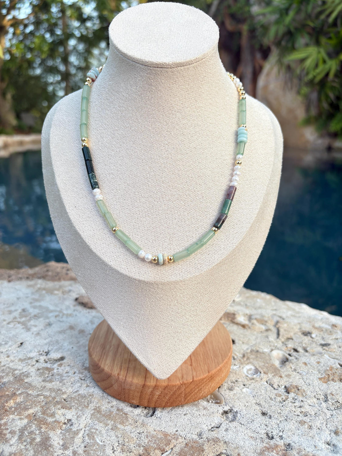 Ocean Green Beads and Pearl Necklace - Sky’s Gem Box