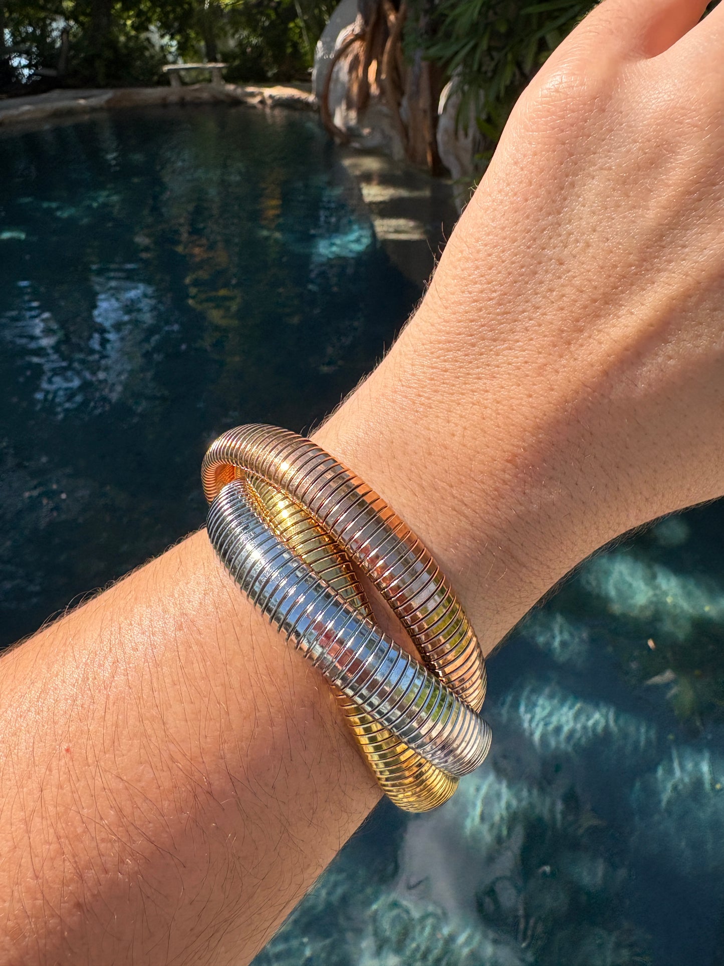 Tricolor Stainless Steel Stretch Bracelet Set