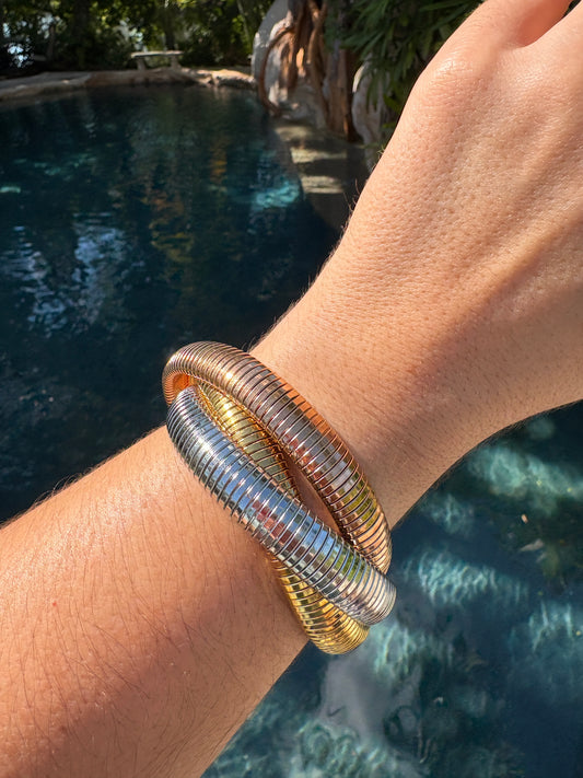 Tricolor Stainless Steel Stretch Bracelet Set
