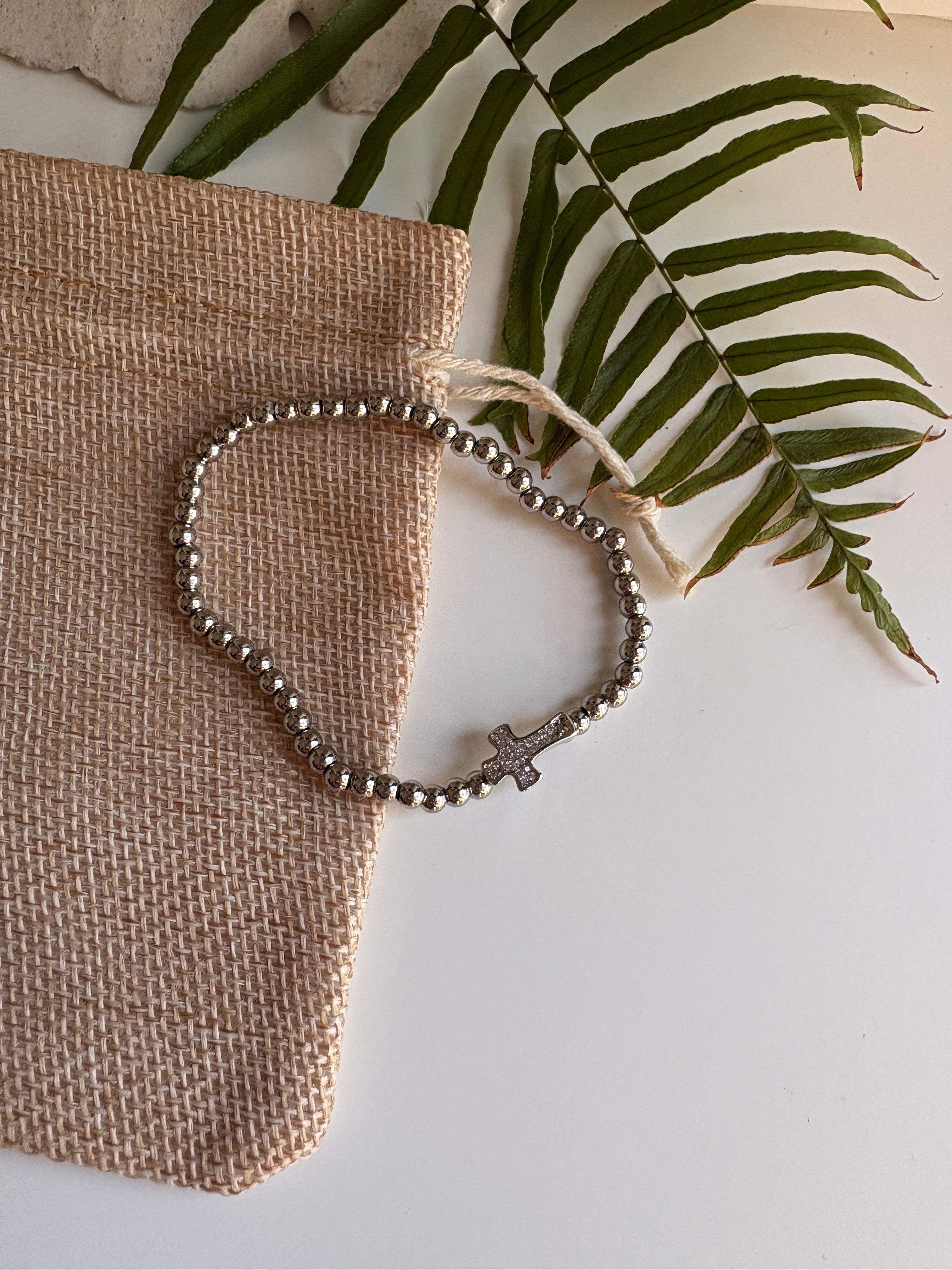 Chunky CZ Cross beaded bracelet