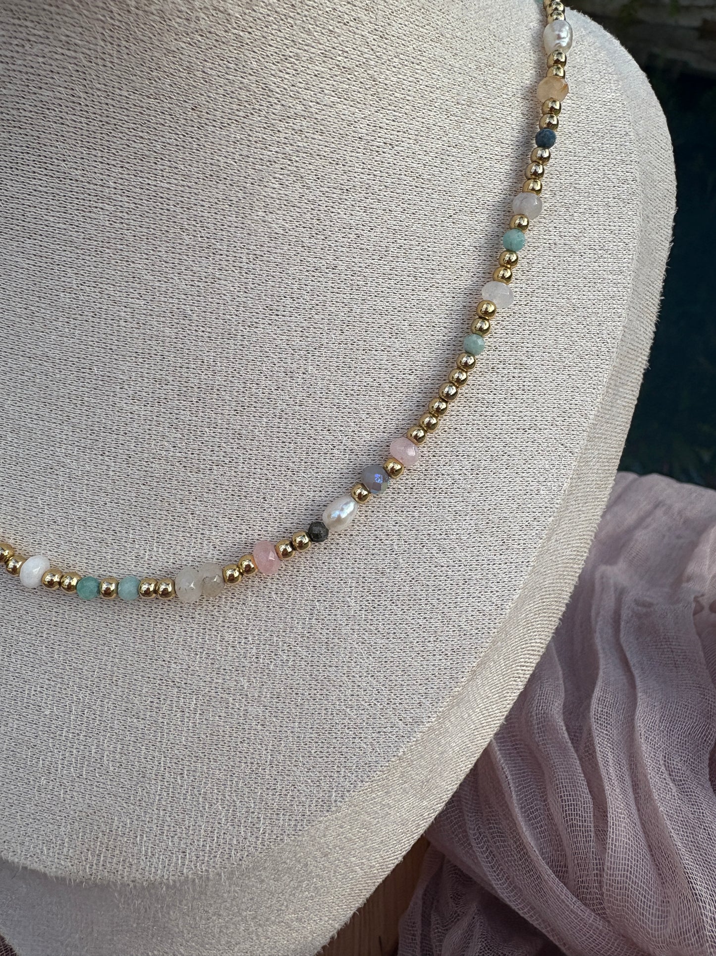 Colorful Agate and Pearl Necklace
