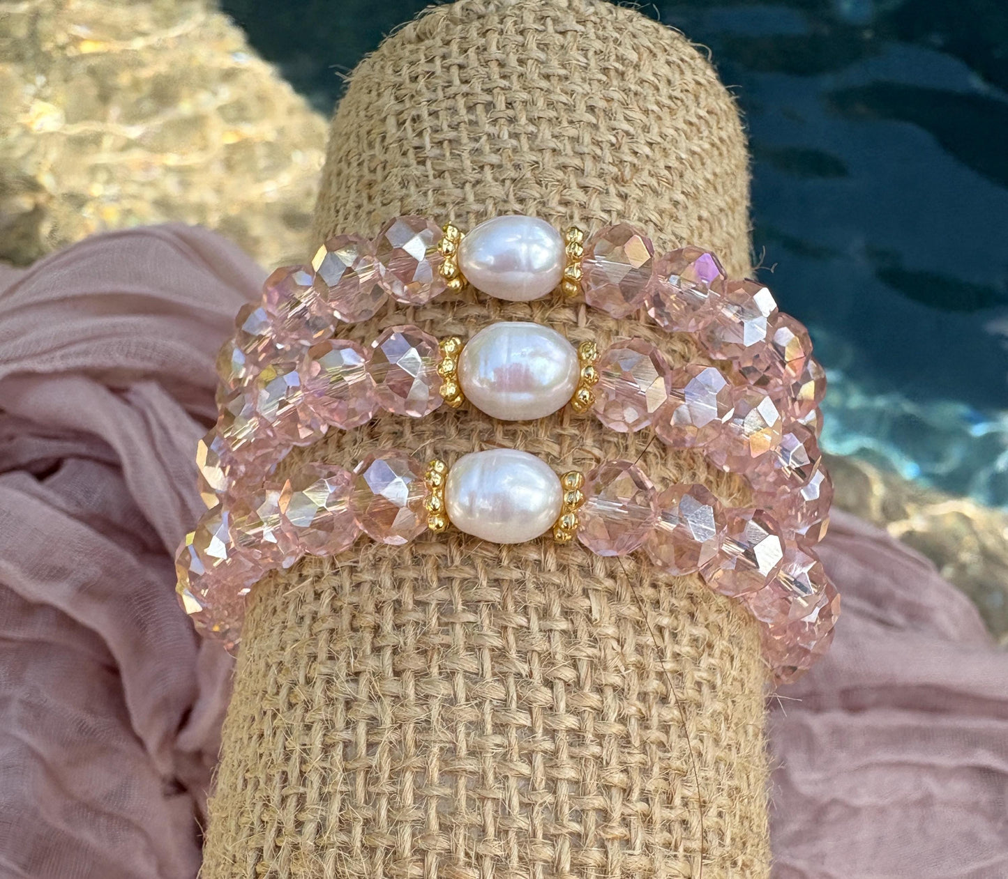 Pink Faceted Beaded Stretch Bracelet Set of 3