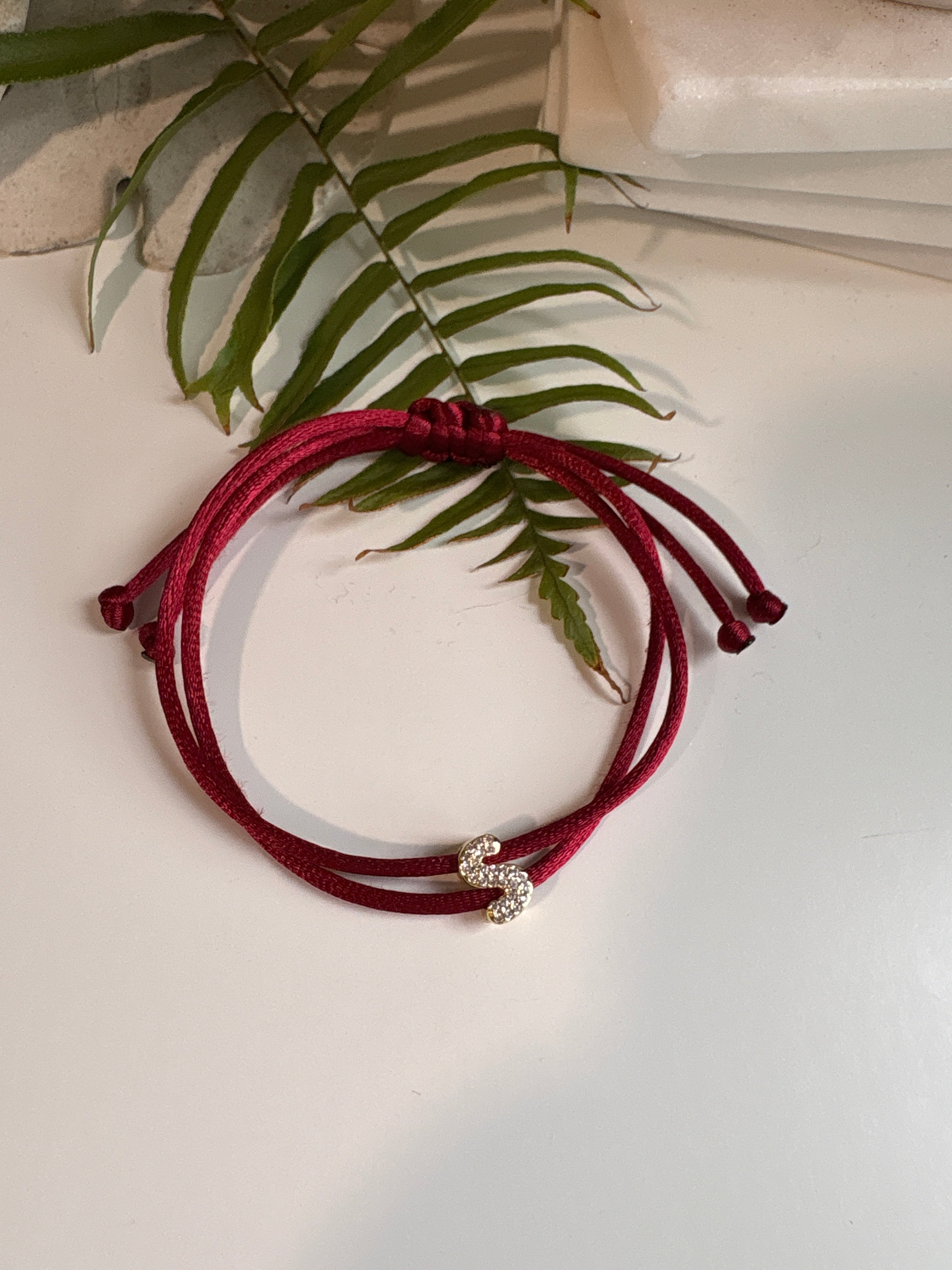 CZ Initial Adjustable Corded Bracelet