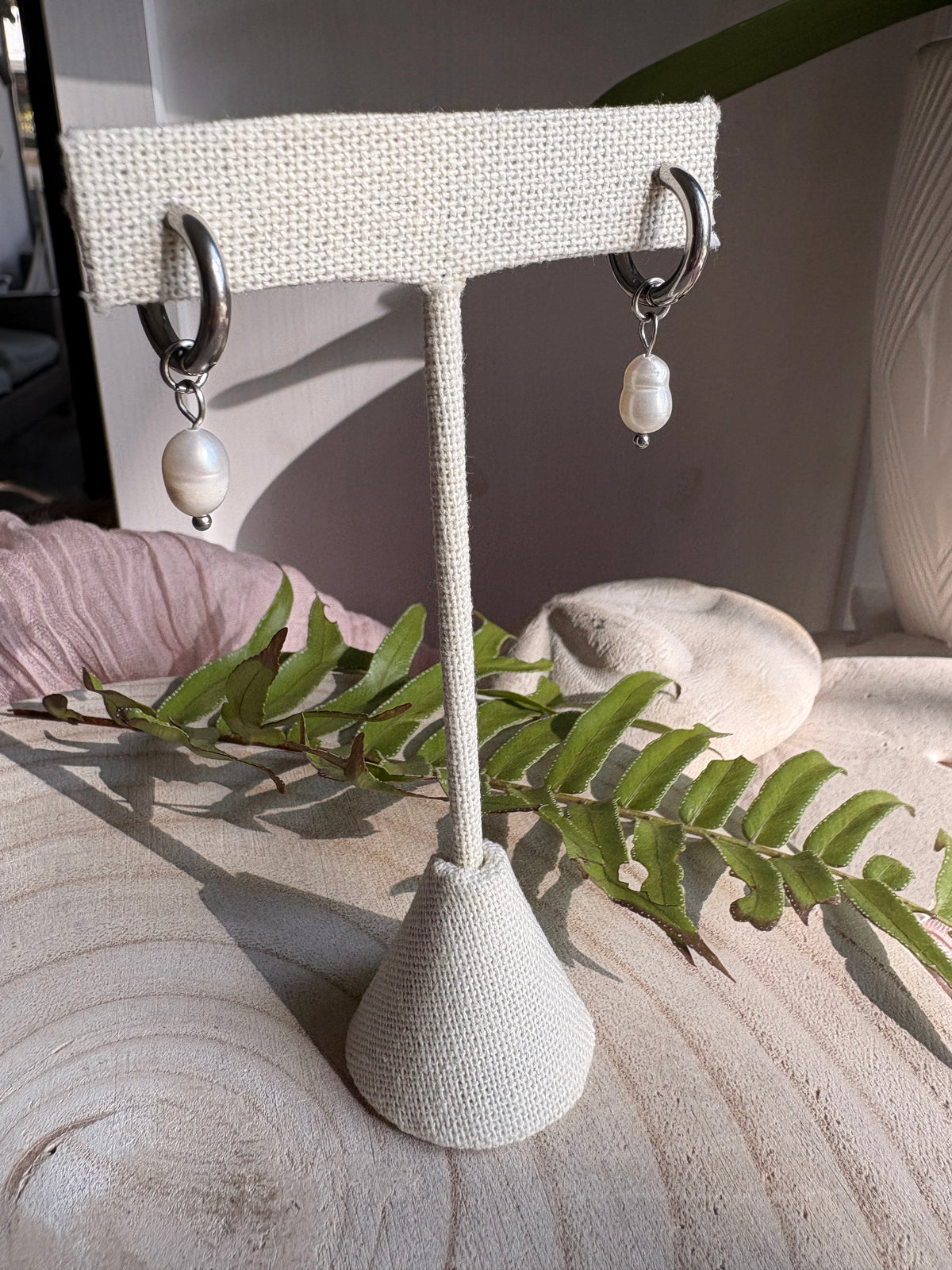 Silver Chunky Hoops with Pealrs