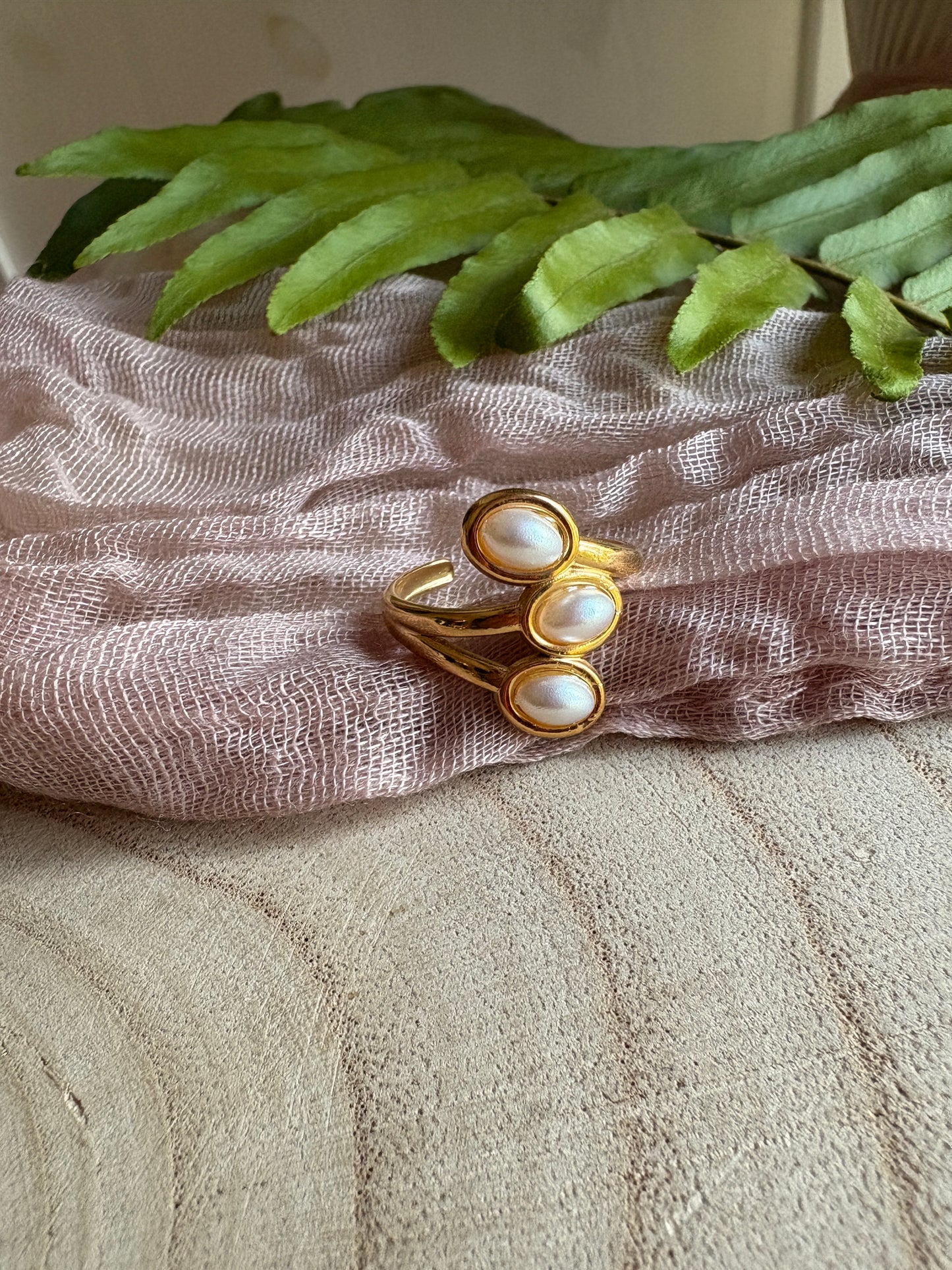 Adjustable Triple Pearl Ring