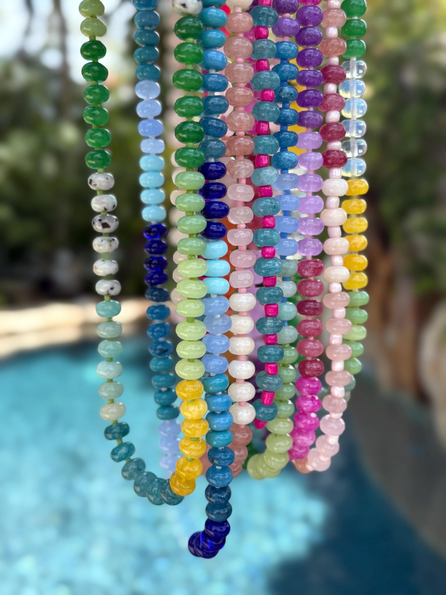 Pink and Purple Ombre Beaded Necklace with Initial Charm