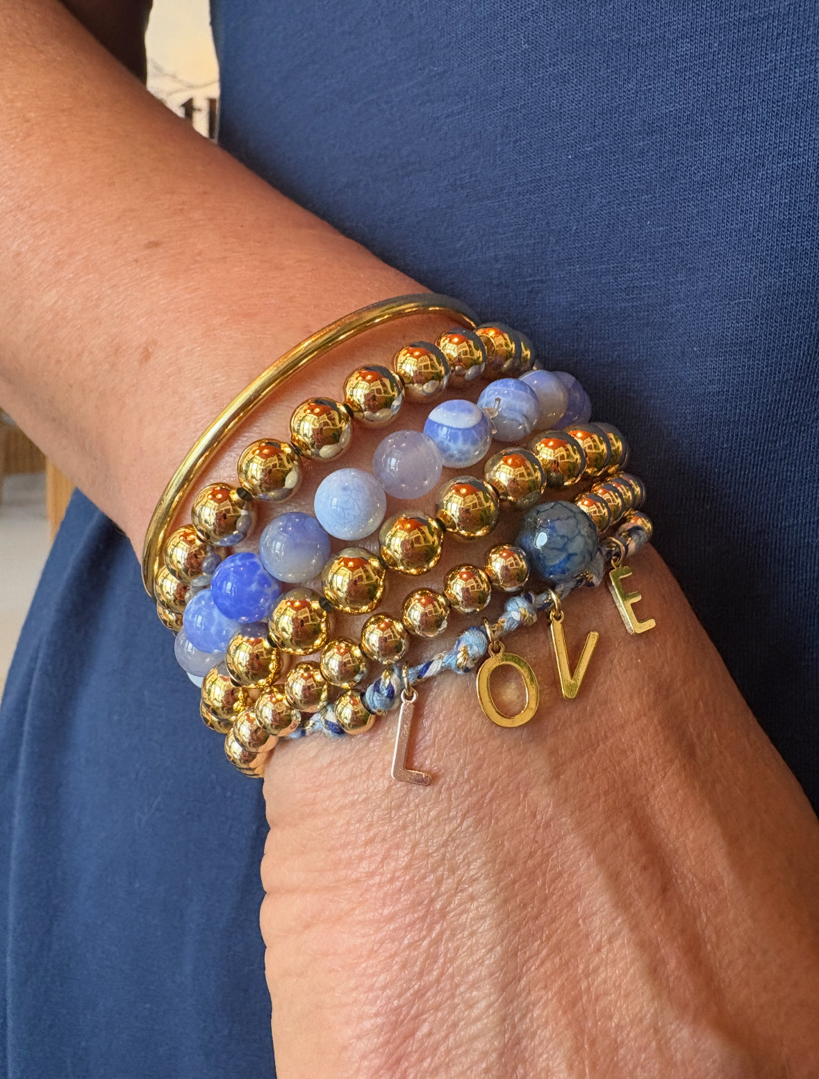 Blue Beaded Bracelet Stack