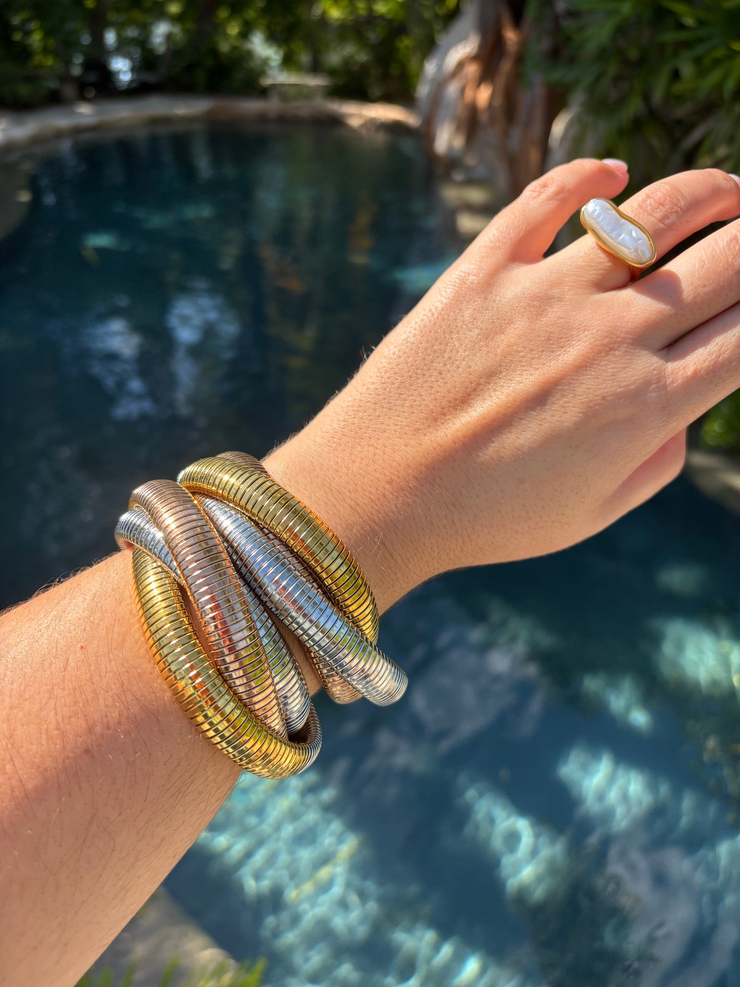 Tricolor Stainless Steel Stretch Bracelet Set