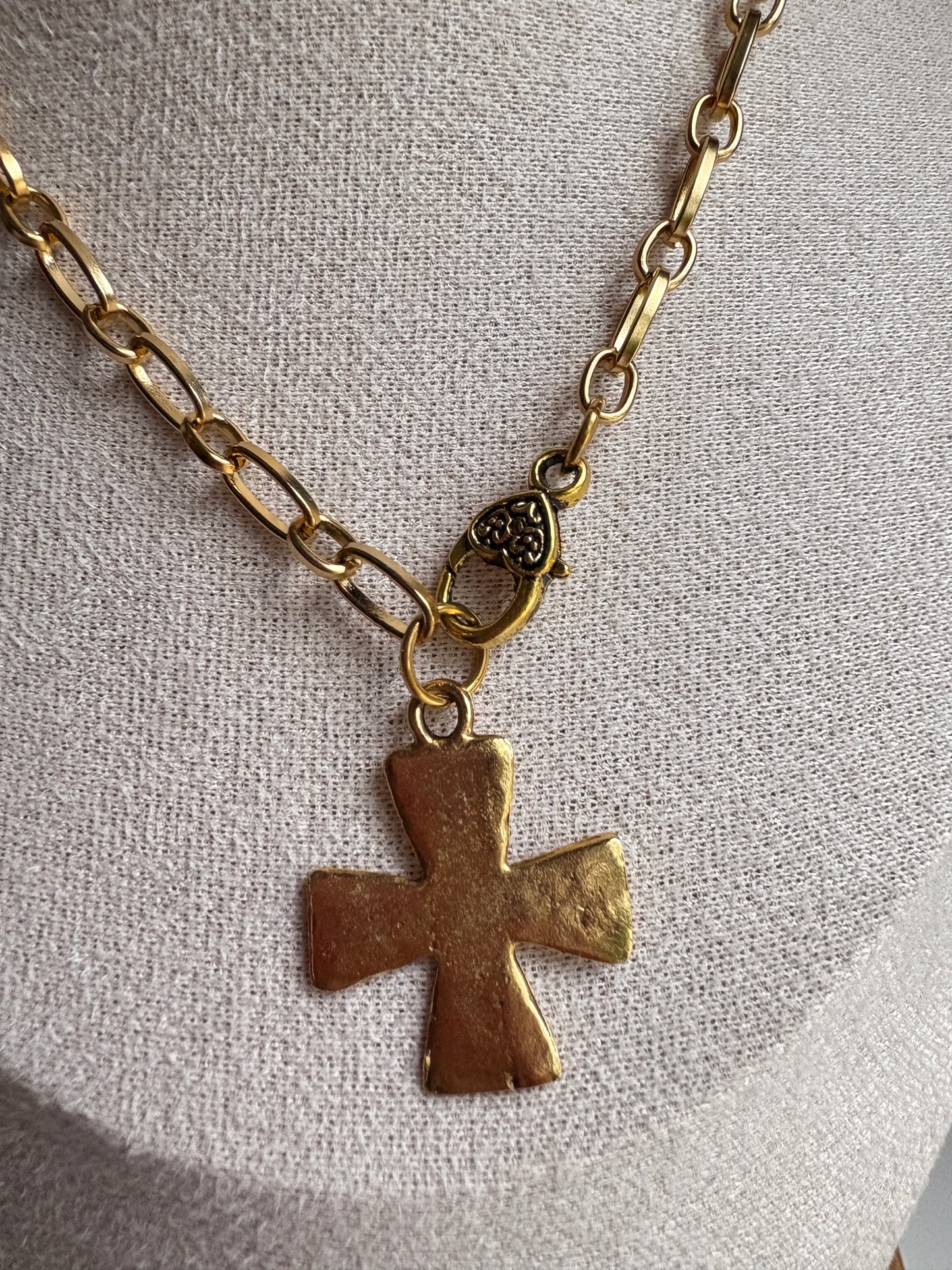 Chunky Hammered Cross Necklace