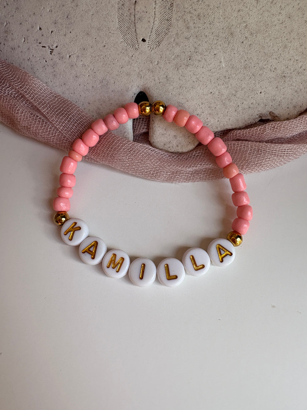 Kids - Gold on Pink Name Bracelet - Sky’s Gem Box