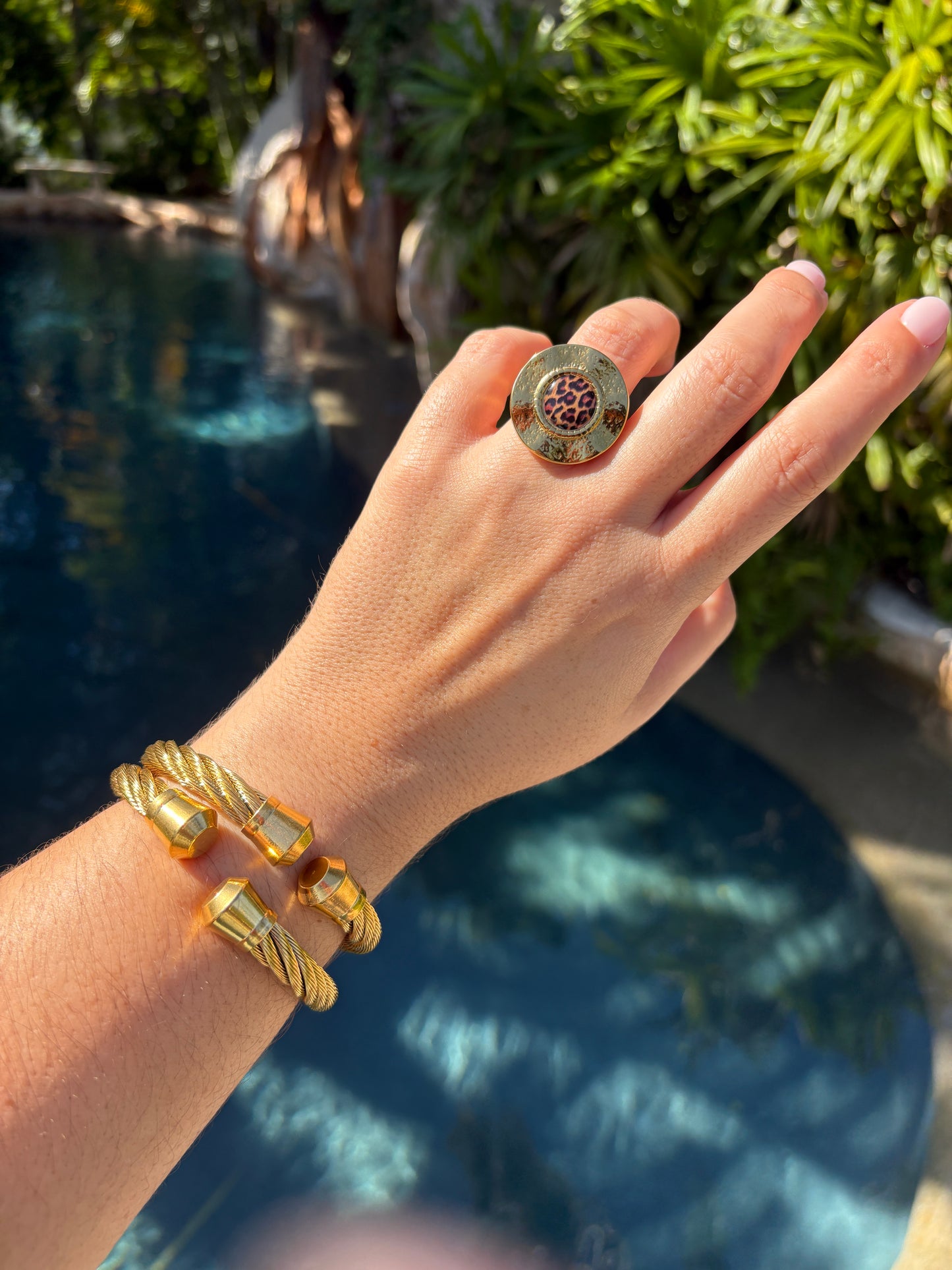 Gold Tone Stainless Steel Cable Cuff Bracelet