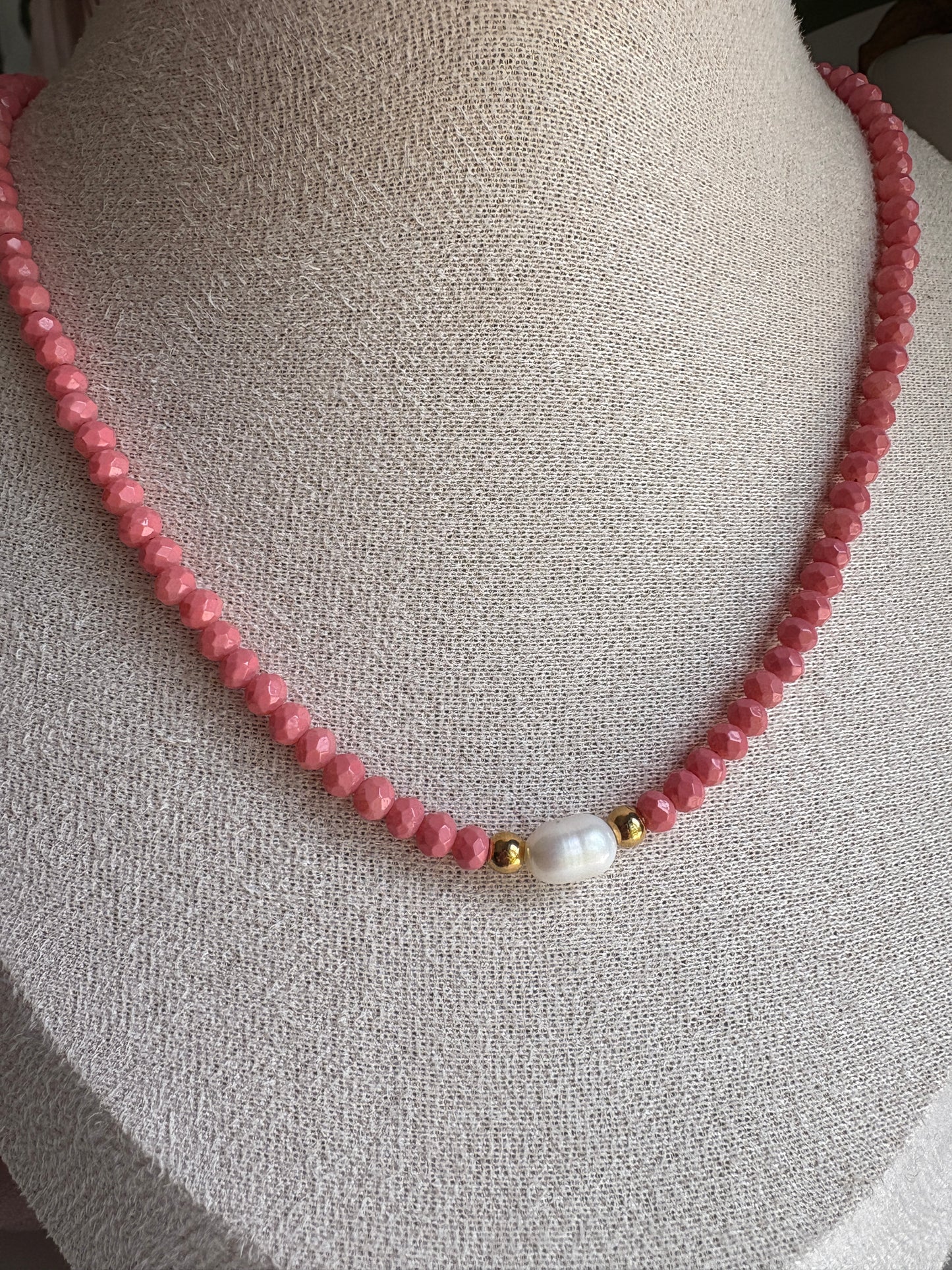 Czech Glass Necklace with Single Pearl