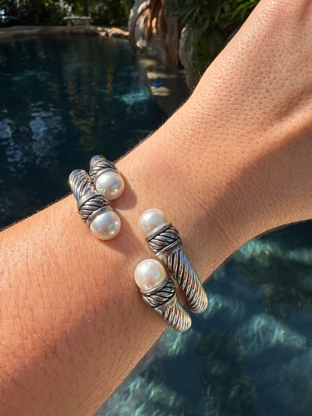 Chunky Cable Cuff with Pearl - Sky’s Gem Box