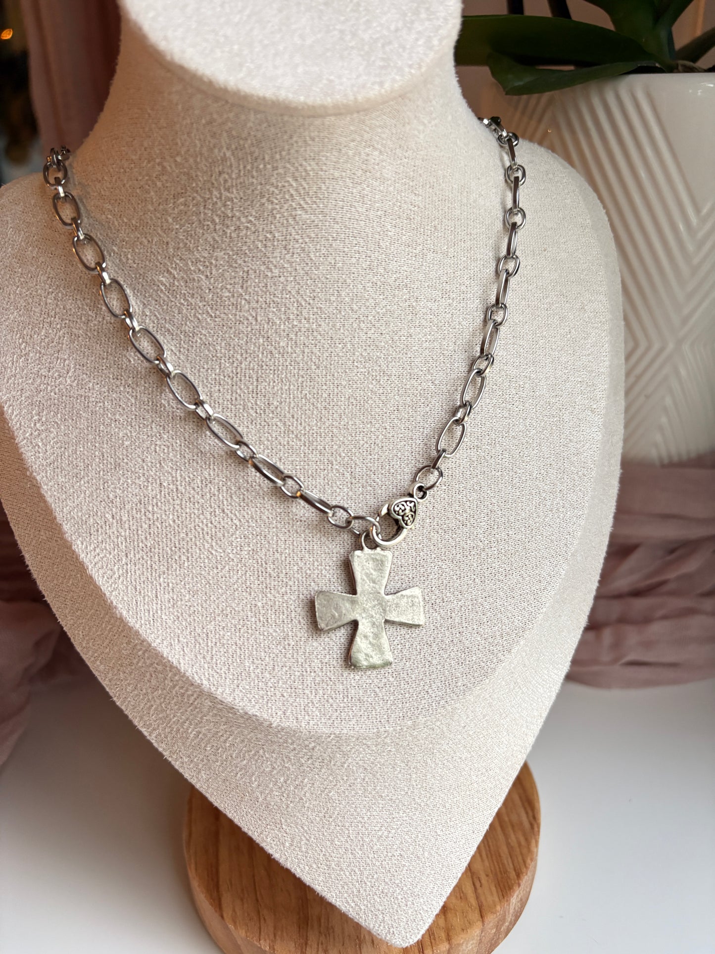 Chunky Hammered Cross Necklace