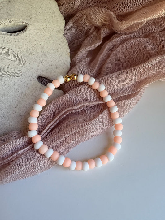 Kids- Matte Orange & White Beaded Bracelet
