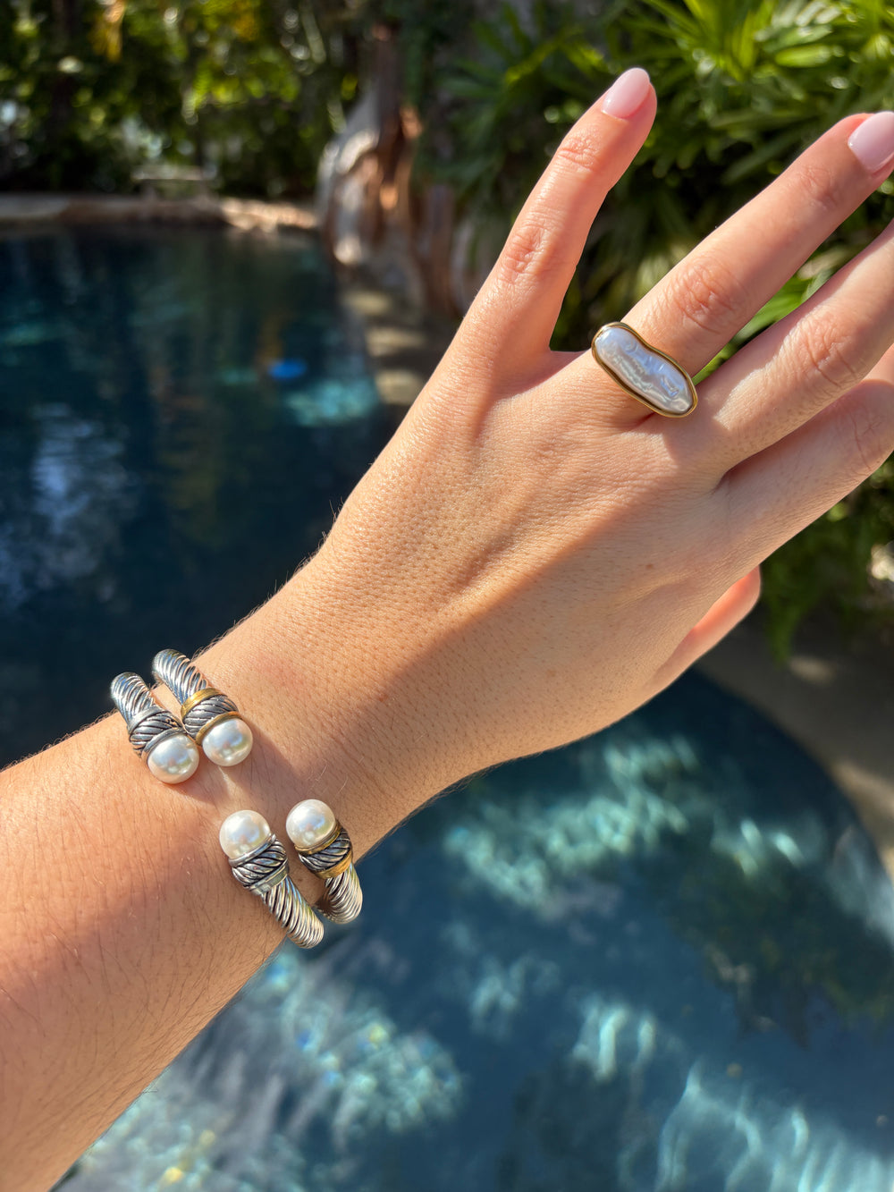 Chunky Cable Cuff with Pearl - Sky’s Gem Box