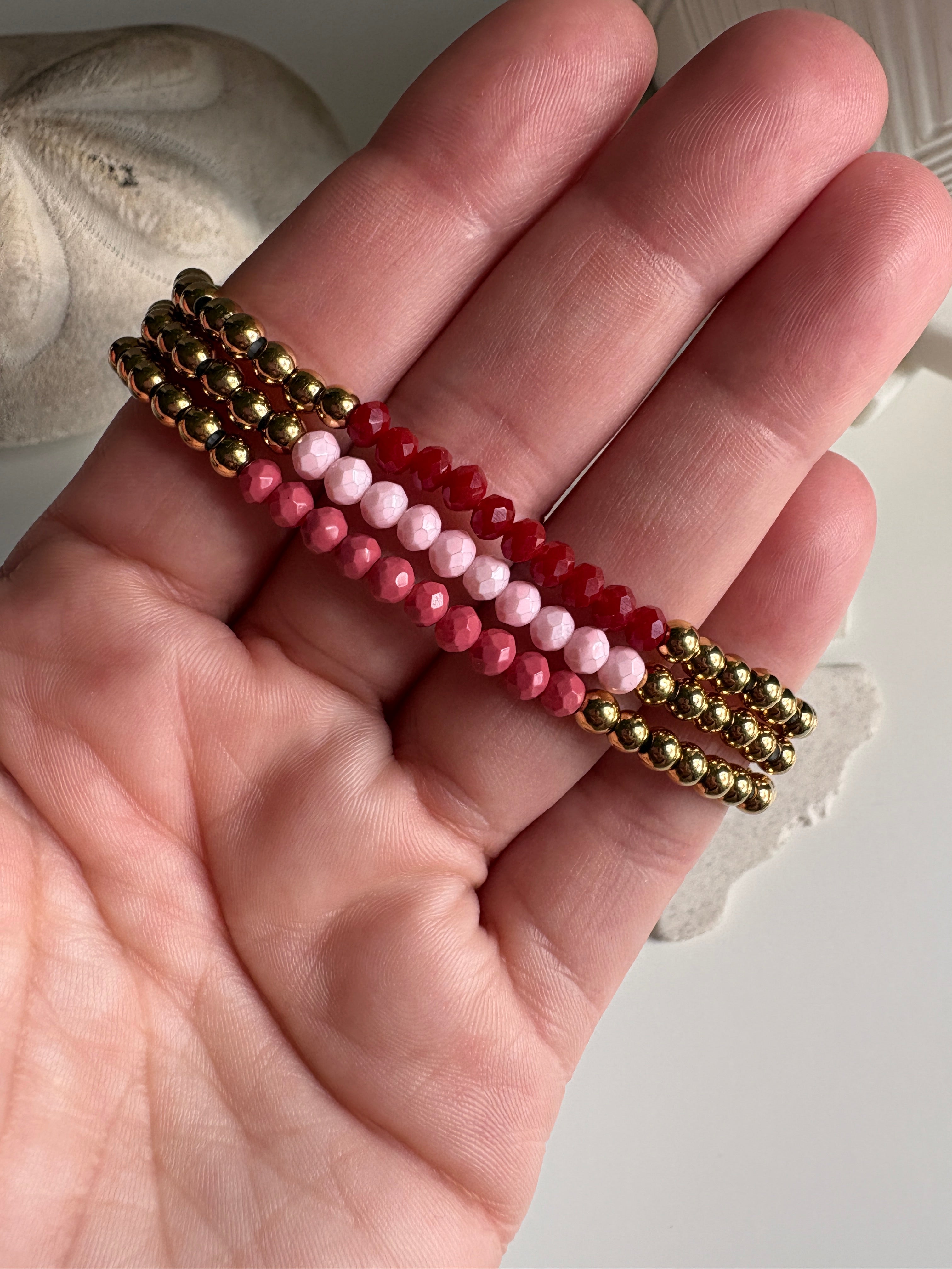 Valentine Bead Stack • Stainless Steel & Faceted Czech Glass Beads - Sky’s Gem Box