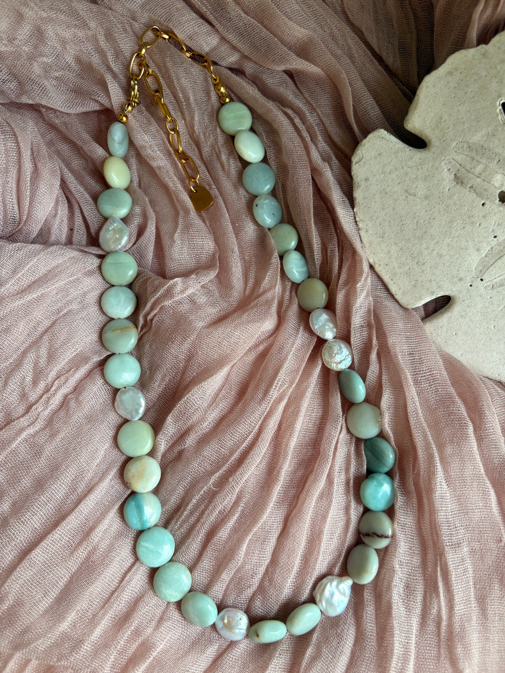 Sea Breeze Pearl & Coin Amazonite Necklace - Sky’s Gem Box