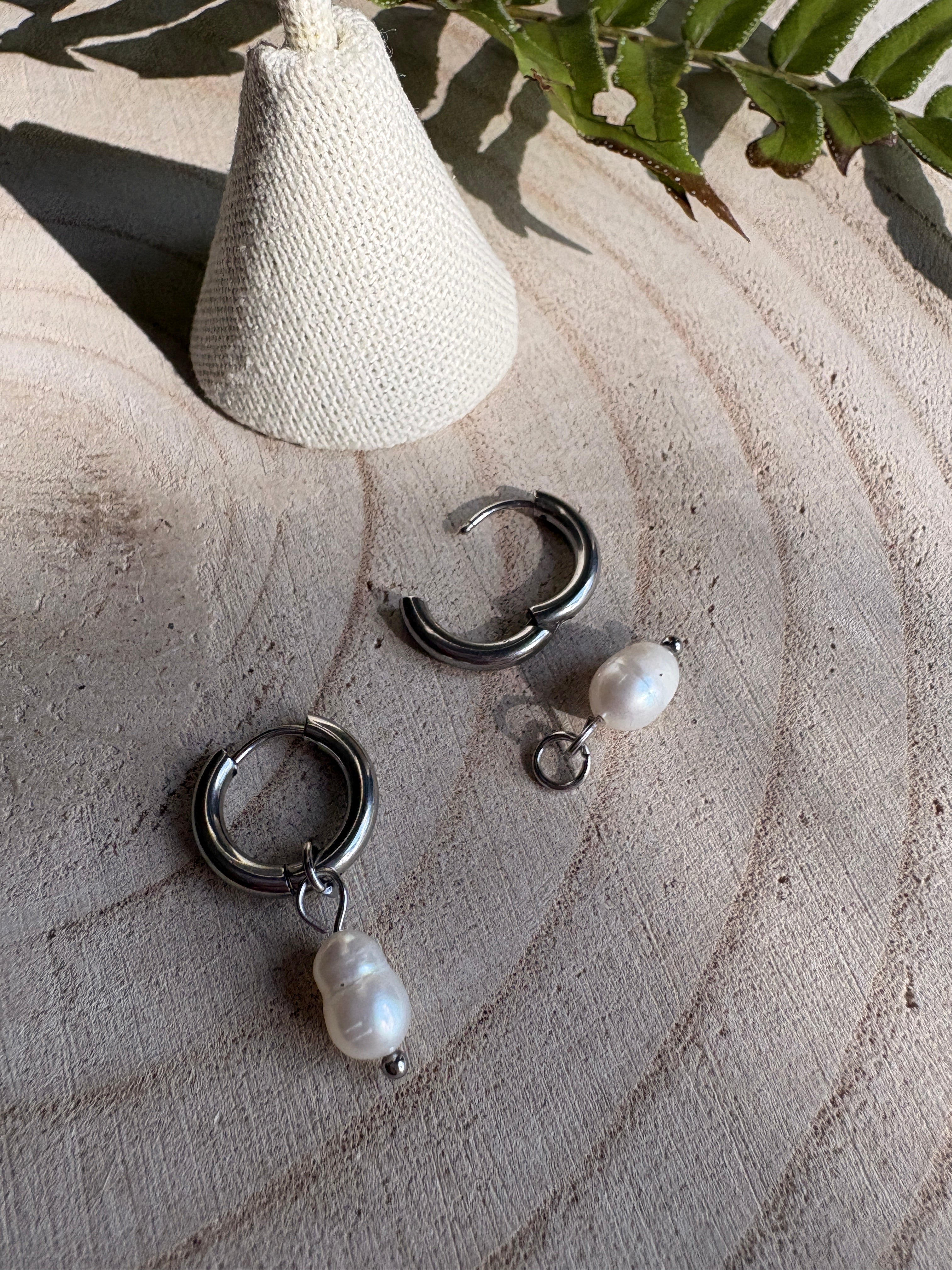 Silver Chunky Hoops with Pealrs