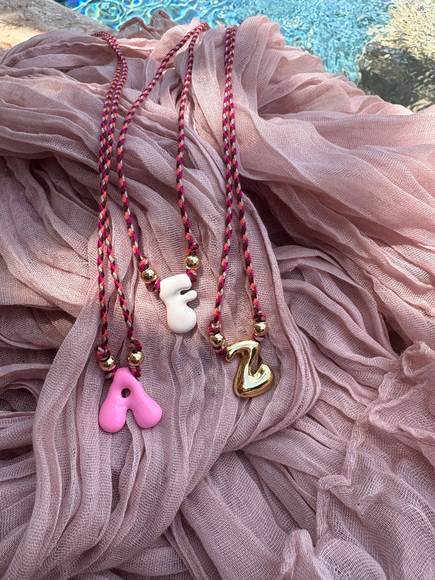 Bubble Letter Necklace on adjustable cord