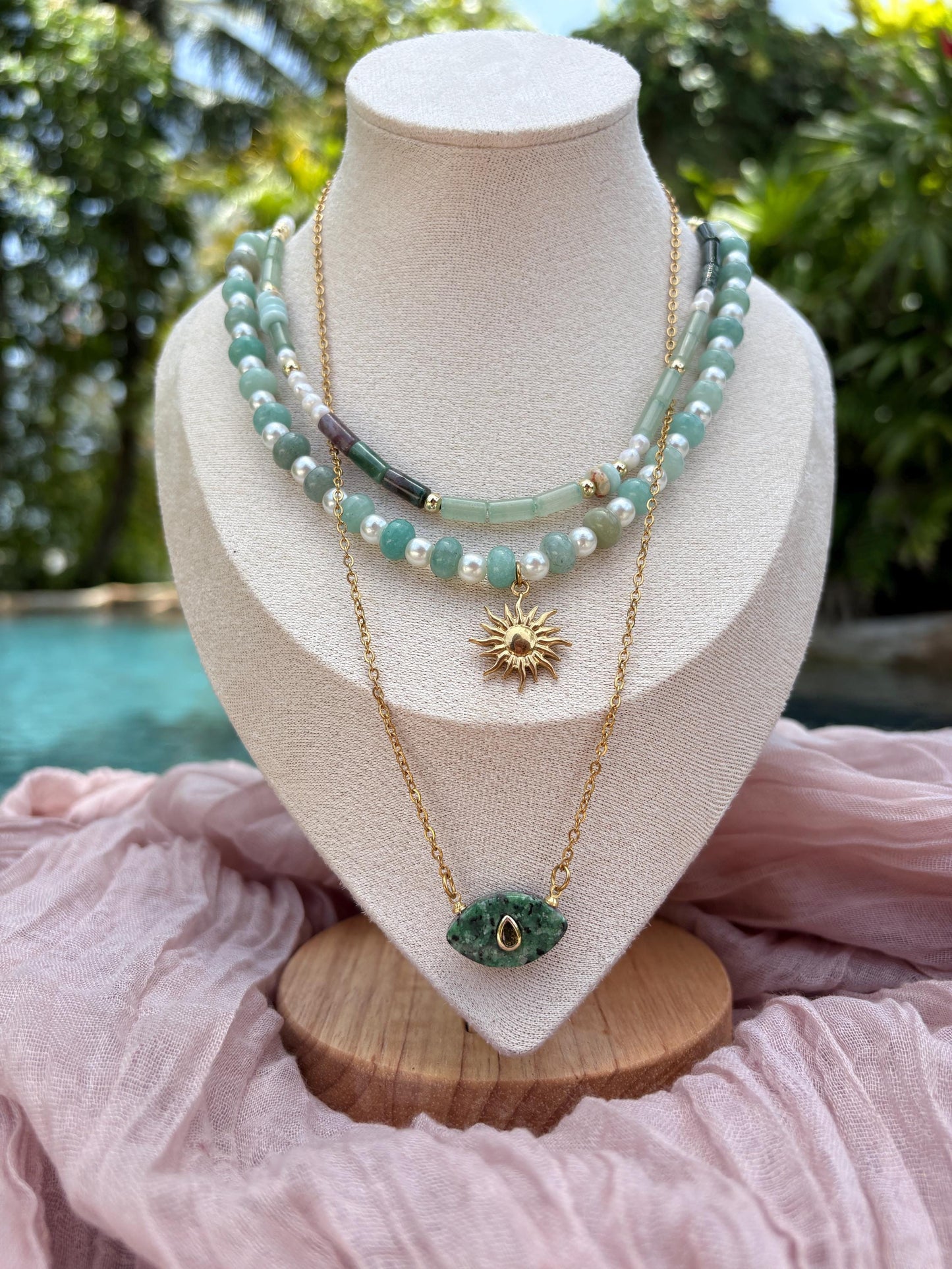 Gold Chain Necklace with Green Jasper Connector
