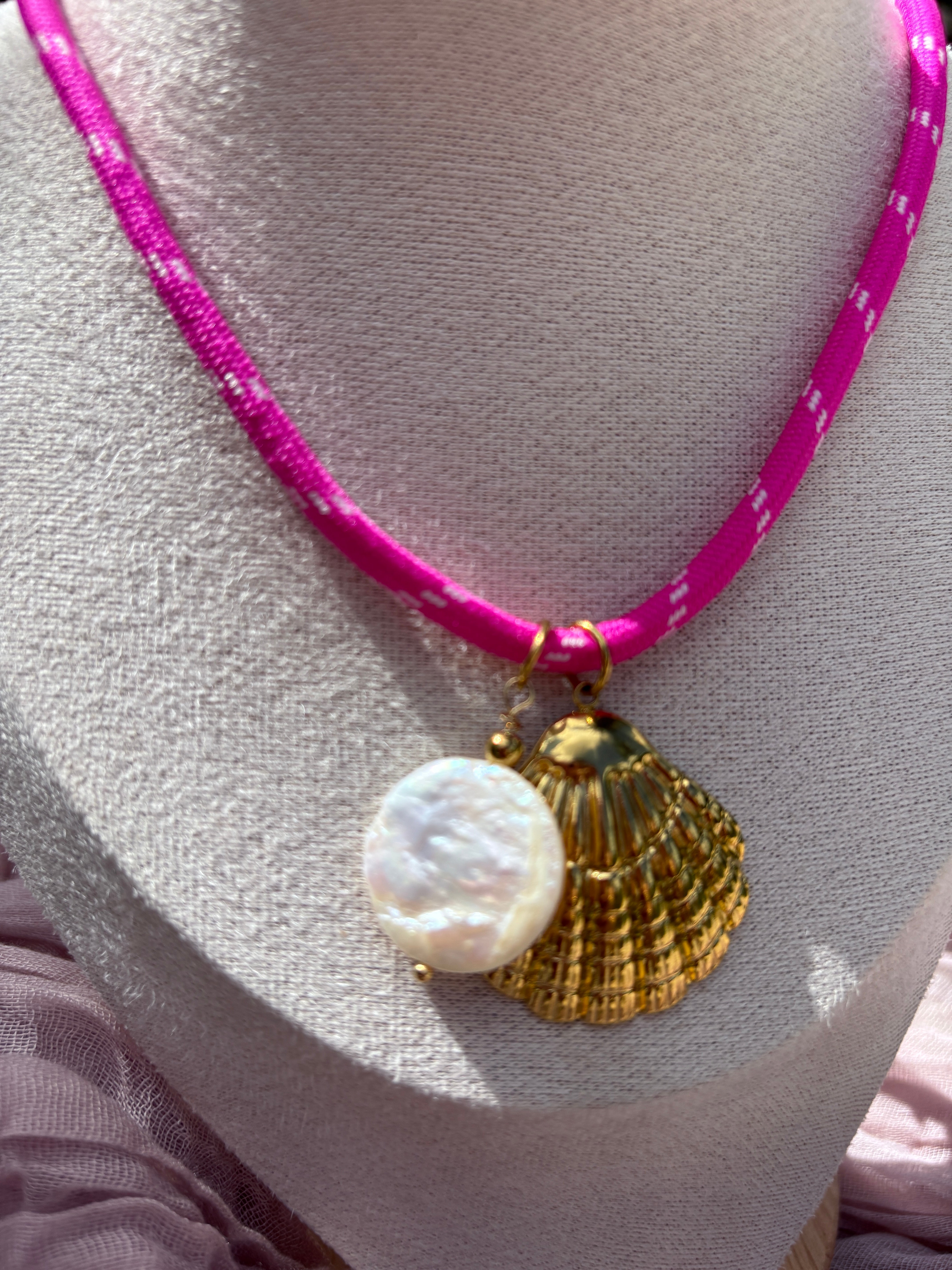 Hot Pink Cord Nautical Charm Necklace - Sky’s Gem Box