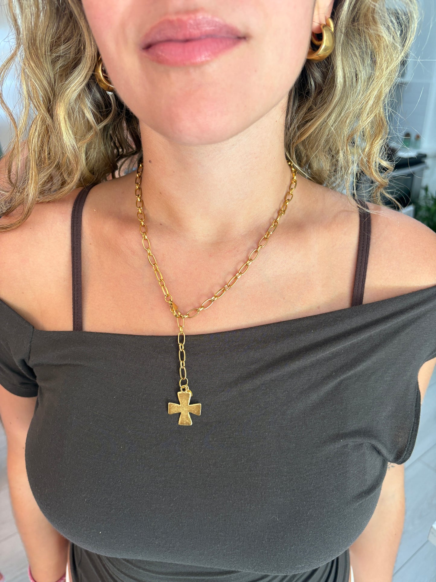 Chunky Hammered Cross Necklace